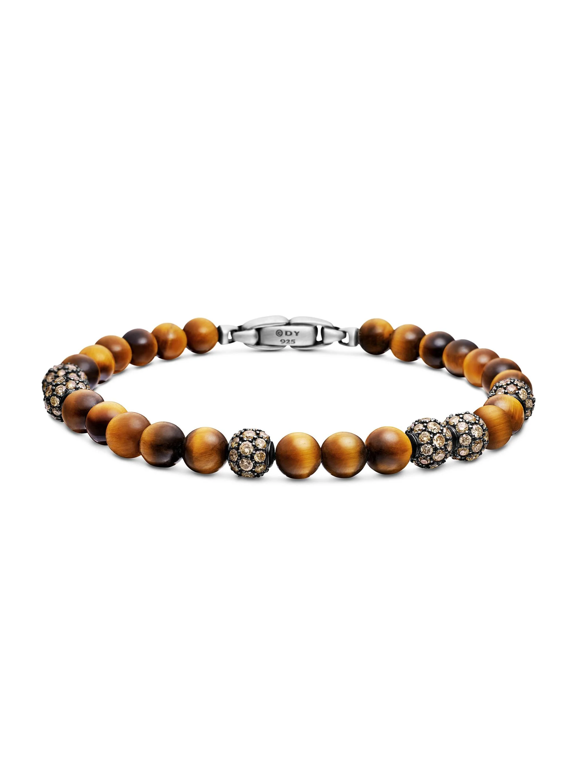 Men's Spiritual Beads Bracelet in Sterling Silver - Tigers Eye - 1