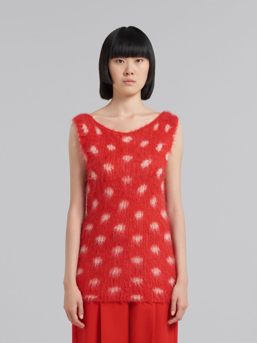 RED MOHAIR SLEEVELESS JUMPER WITH POLKA DOTS - 2