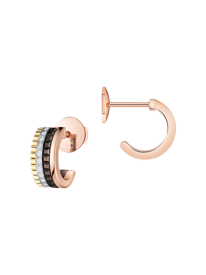 Women's Quatre Classique Tri-Tone 18K Gold & 0.12 TCW Diamond Hoop Earrings - Rose Gold 3