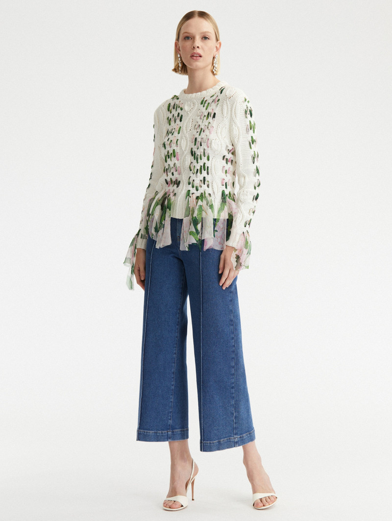 Oscar de la Renta CHIFFON WOVEN LONG SLEEVE PULLOVER outlook