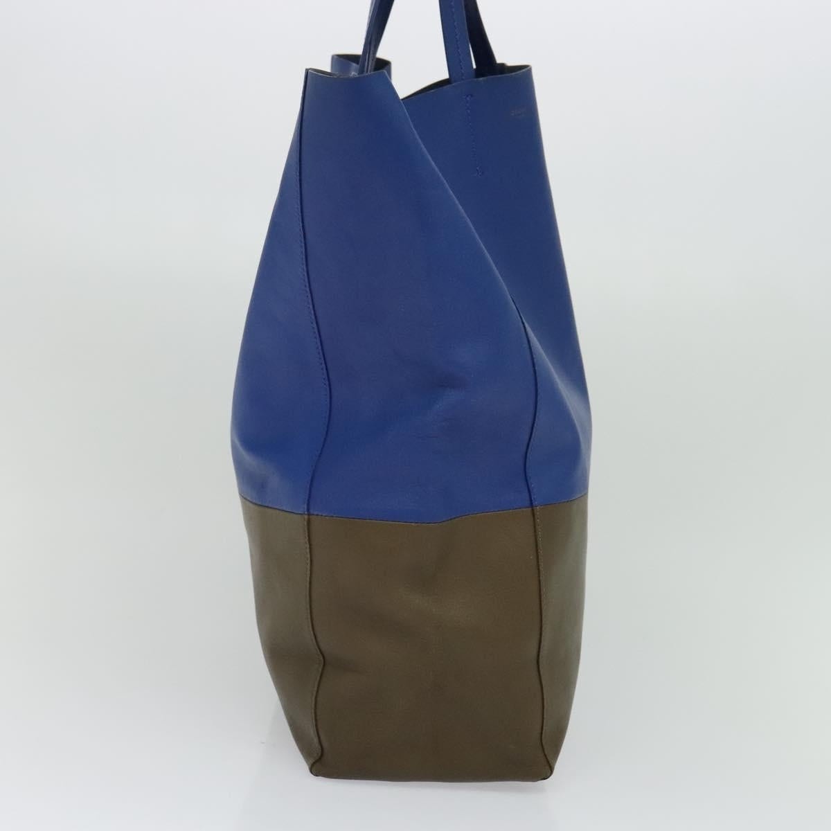 CELINE Vertical Cabas Hand Bag Leather Blue Brown - 4