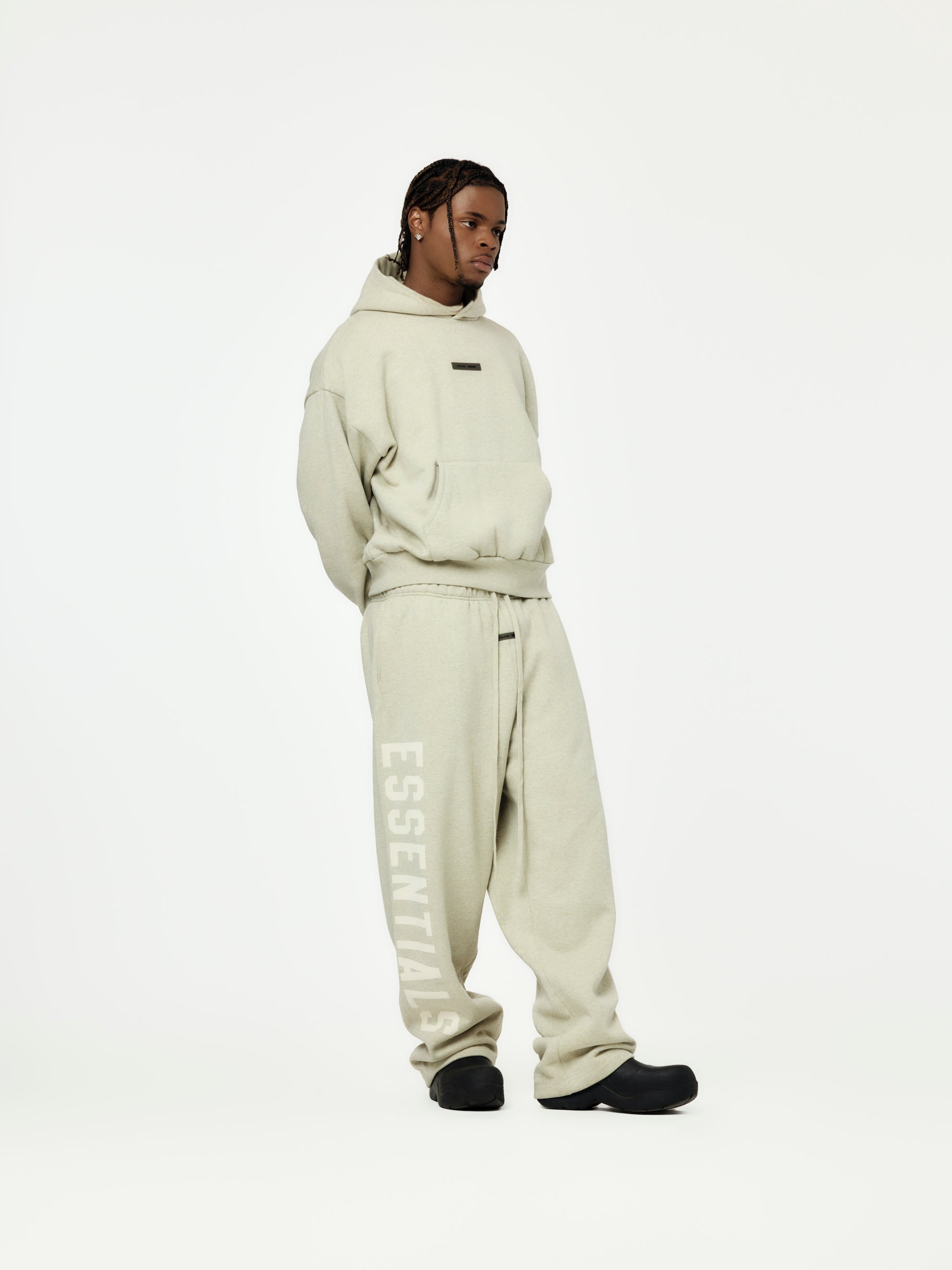CLASSIC FIT FLEECE HOODIE (HEATHER STONE) - 4