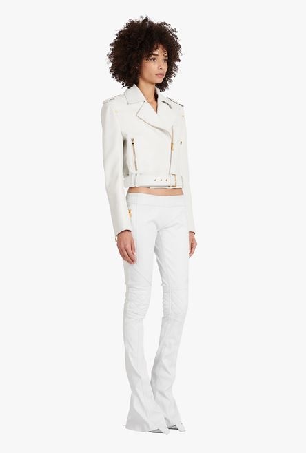 Cropped white leather biker jacket - 7