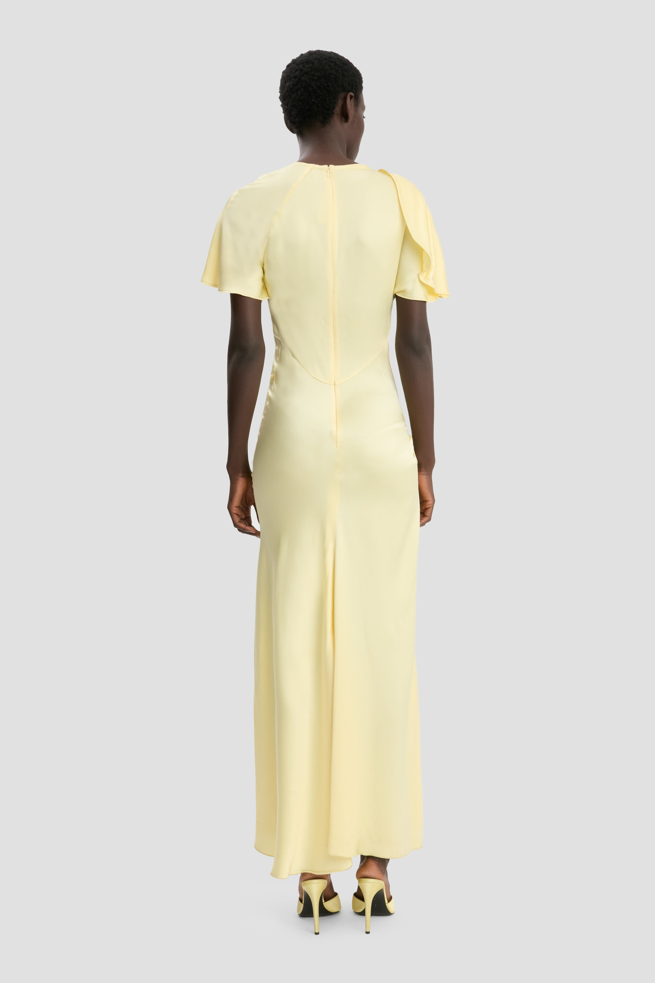 Draped Cap Sleeve Dress In Daffodil Yellow - 4