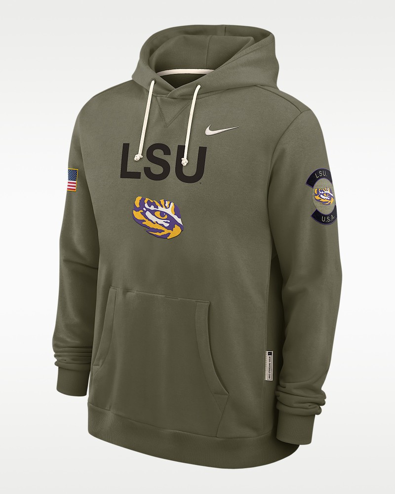 LSU 2025 Military Appreciation Men's Nike Dri-FIT College Pullover Hoodie 1