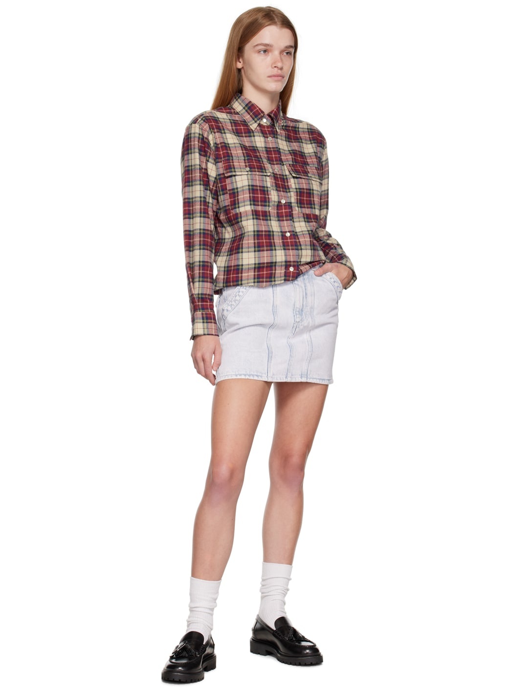 Blue Overdyed Viscon Denim Miniskirt - 4