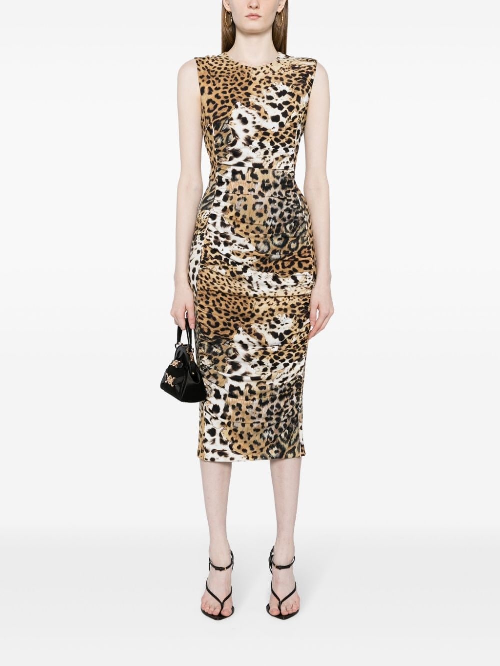 jaguar-print gathered midi dress - 2