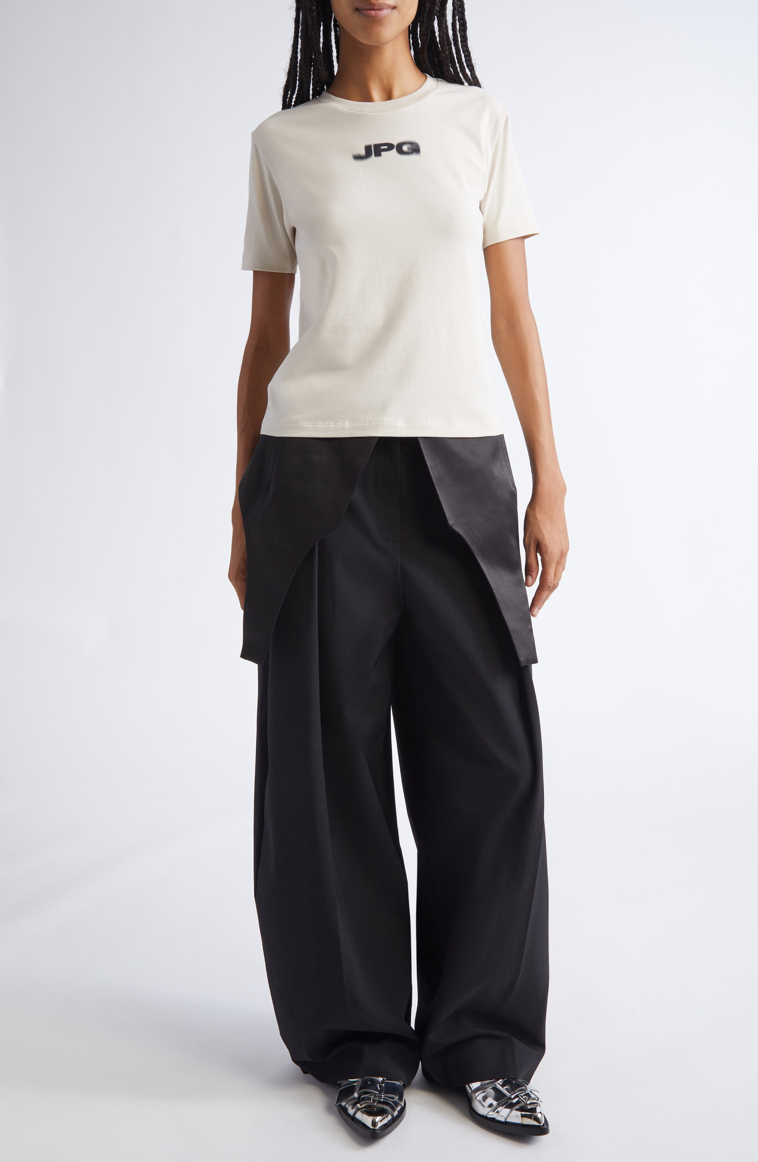 Jean Paul Gaultier Logo Stretch Cotton Baby Tee in Light Beige/Black at Nordstrom - 2
