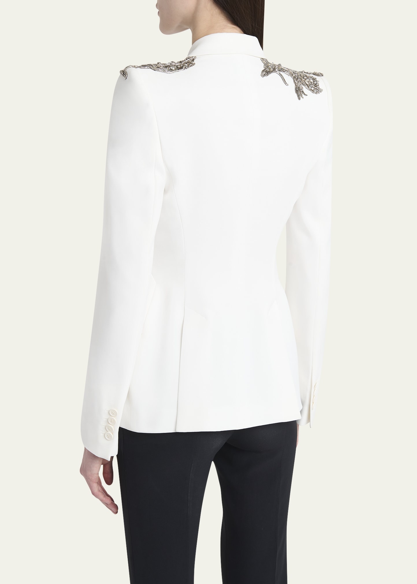 Crystal Embellished Shoulder Single-Breasted Blazer - 3