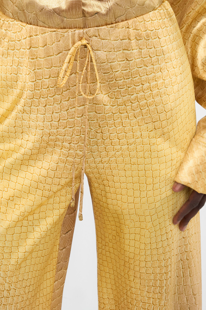 Wide-Leg Silk Pants with Beige and Sand Scale Print 6