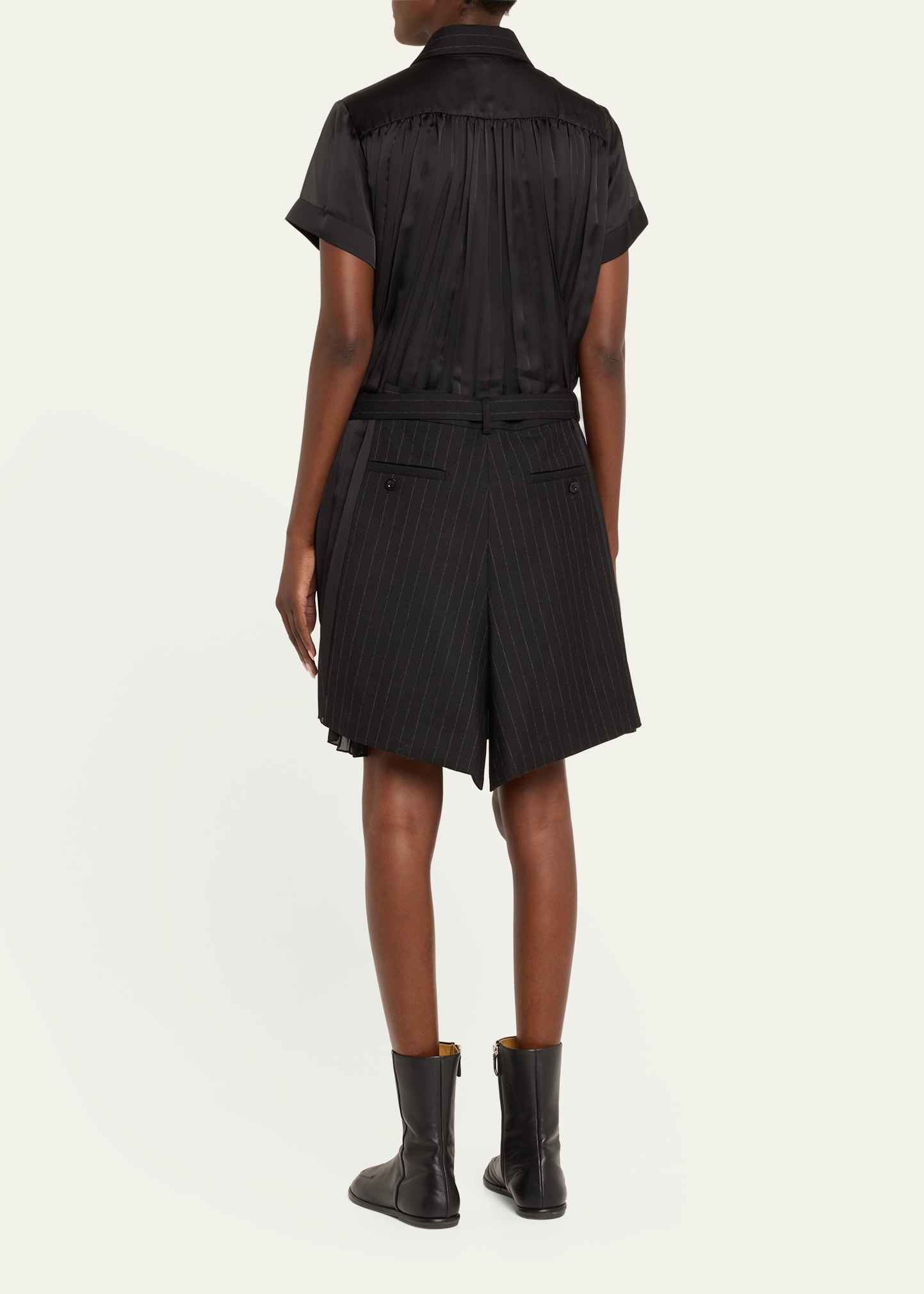 Short Belted Wool Pleated Shirt Dress - 3