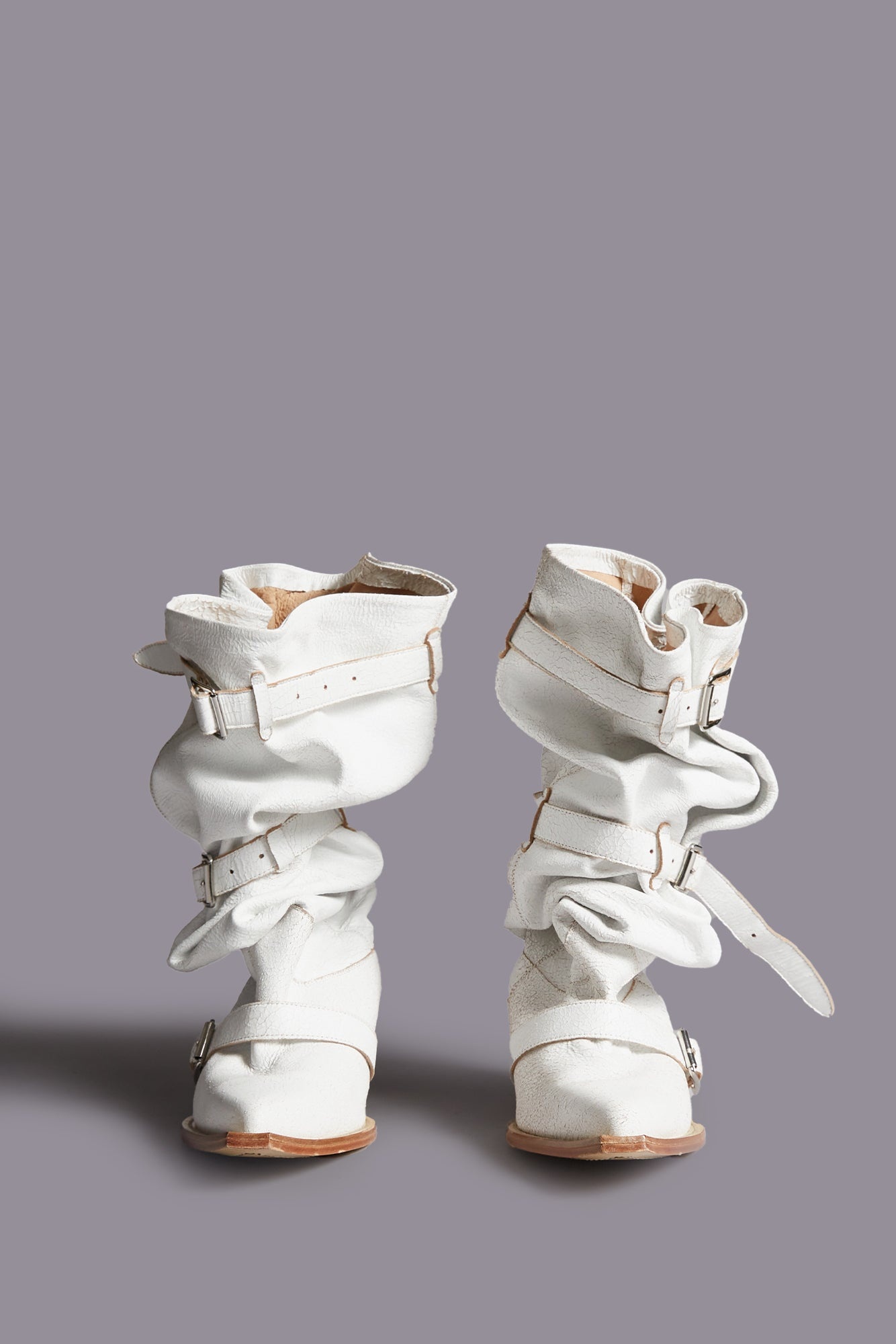 BUCKLED-UP SLOUCH COWBOY BOOT - CRACKLE WHITE - R13 - 2