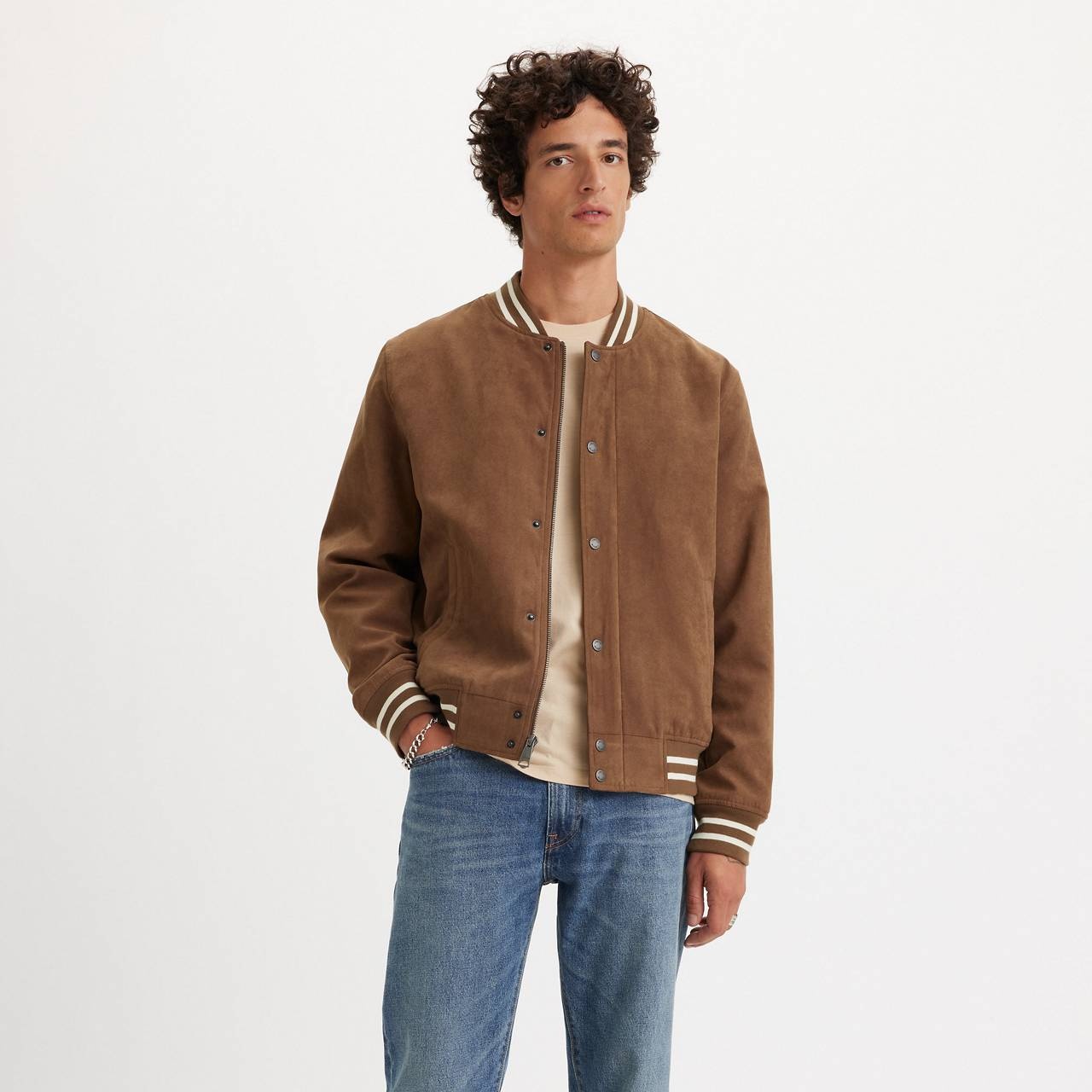 FAUX SUEDE VARSITY JACKET - 1