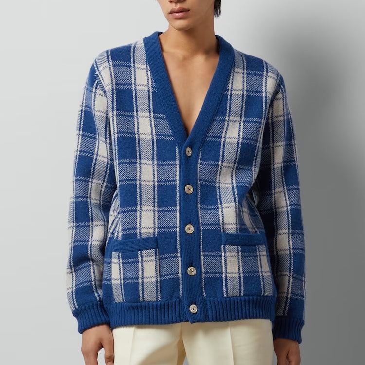 Gucci Reversible Checked Wool Cardigan 'Blue Ivory' 770586-XKDSM-4405 - 5