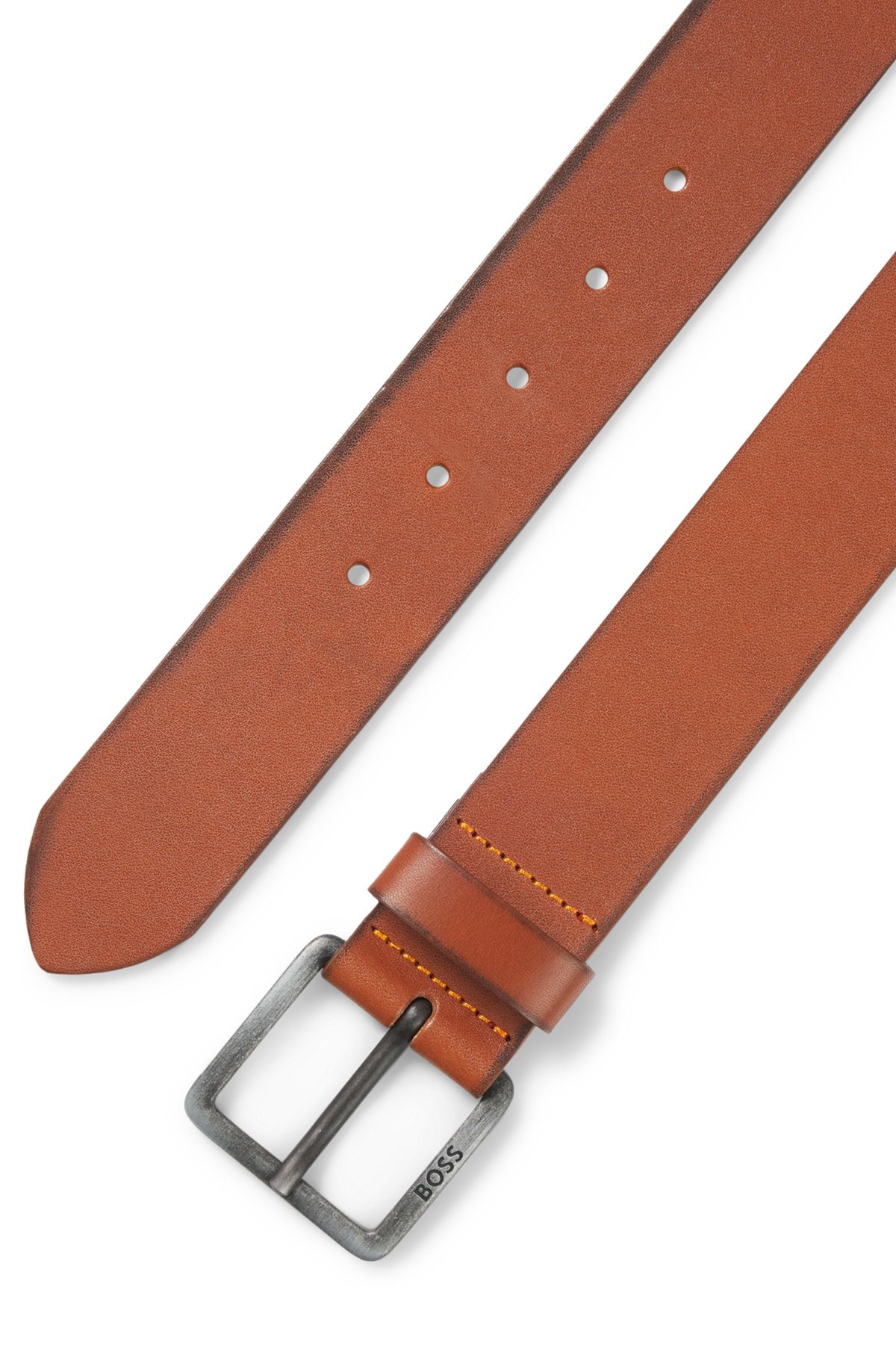 LEATHER BELT WITH LOGO BUCKLE - 3