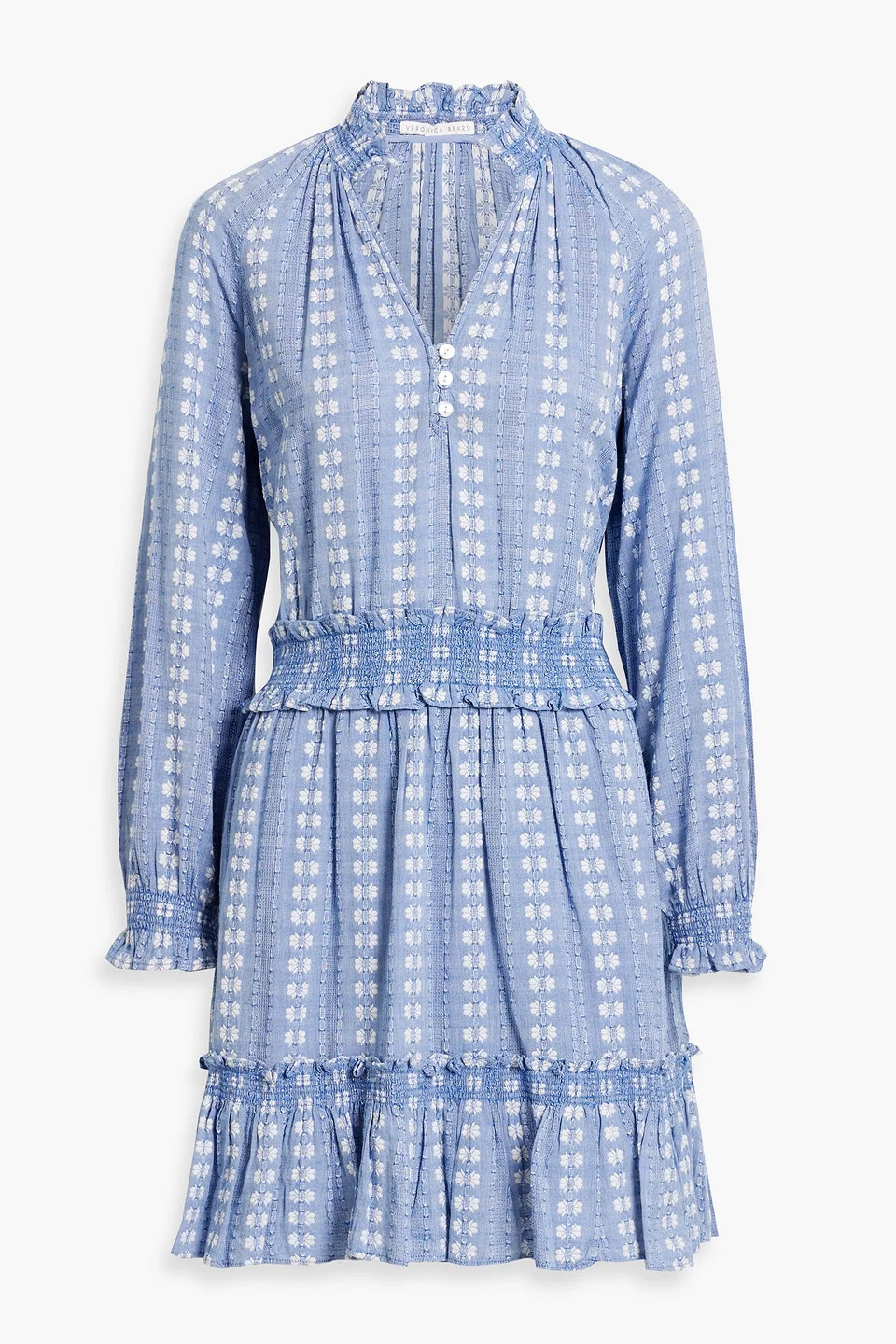 Espie shirred cotton-jacquard mini dress - 1