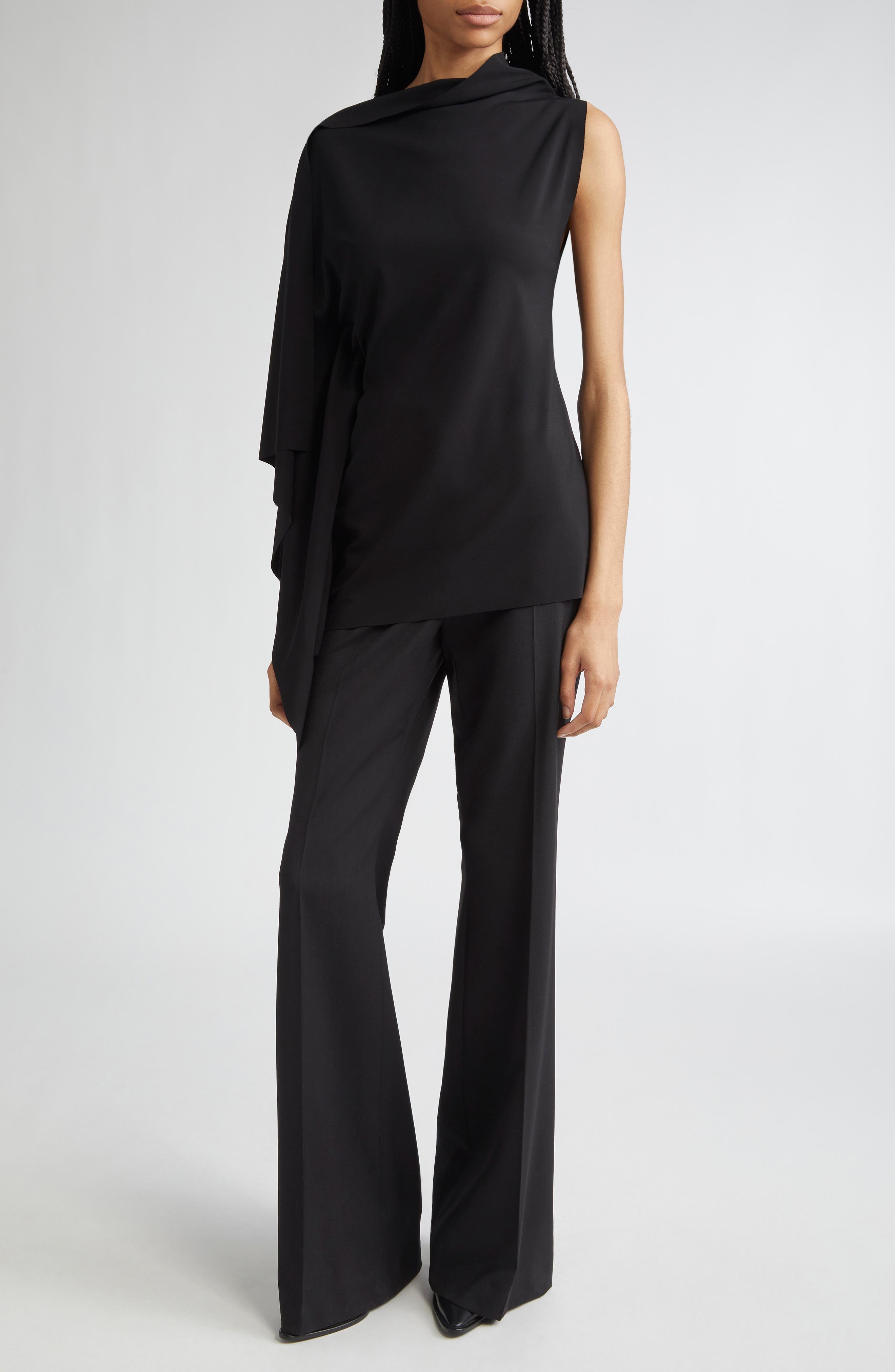 SPORTMAX Hangar Virgin Wool Flare Leg Trousers in Black at Nordstrom - 2