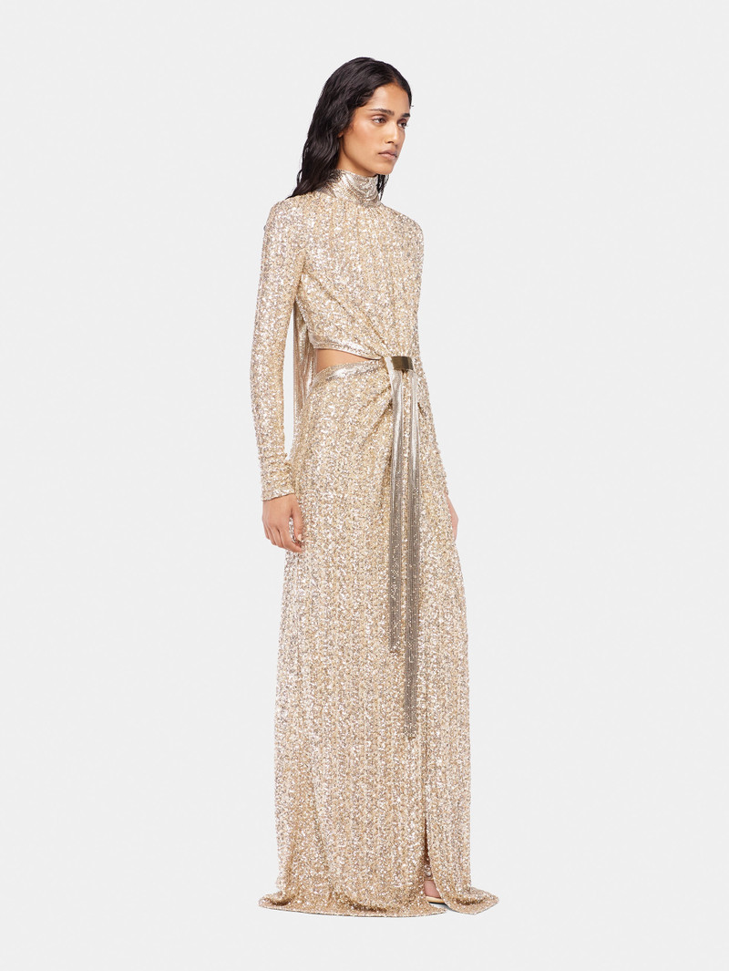 rabanne LONG MESH AND SEQUIN DRESS outlook