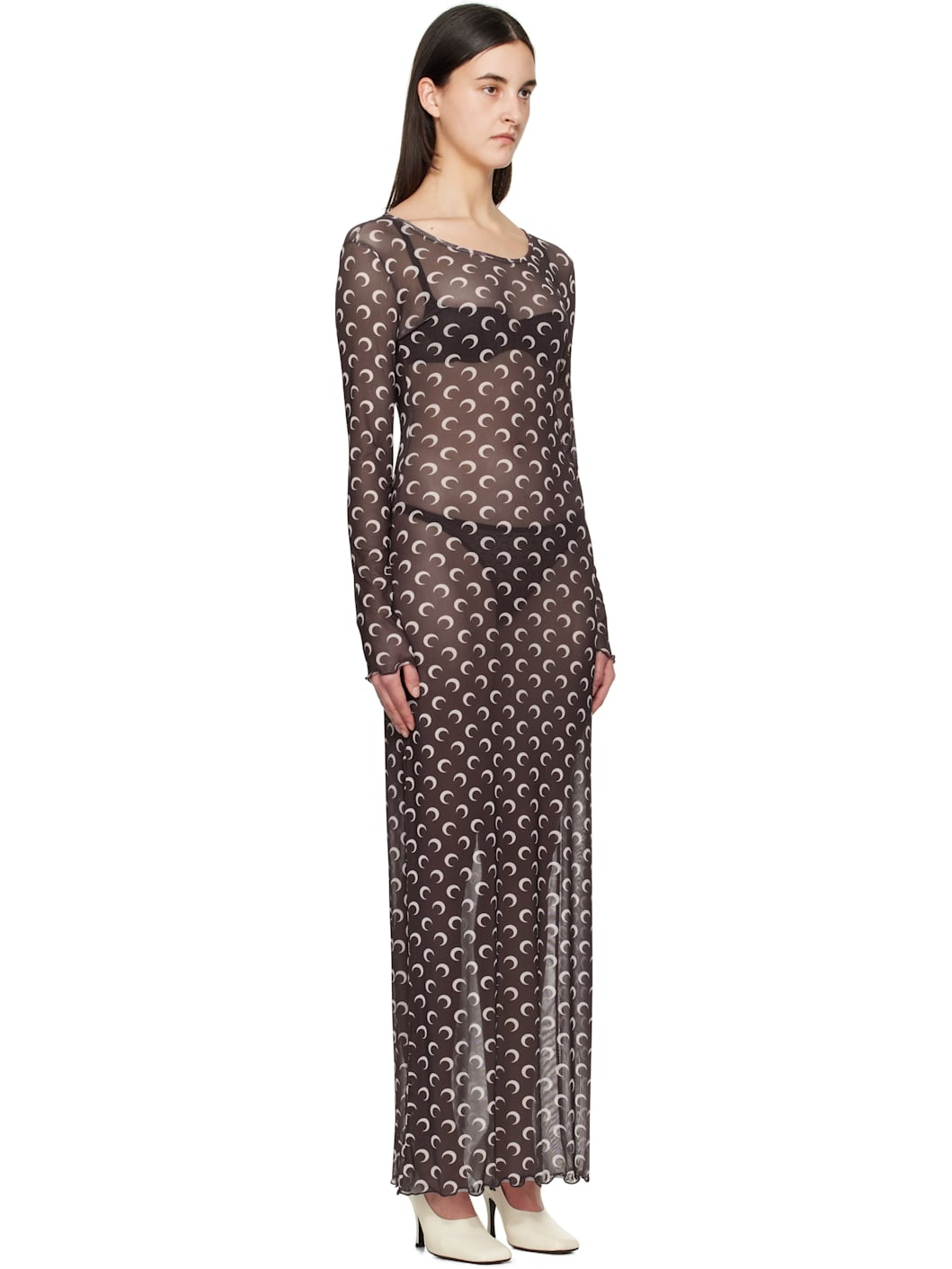 Brown Moon Printed Mesh Panelled Maxi Dress - 2