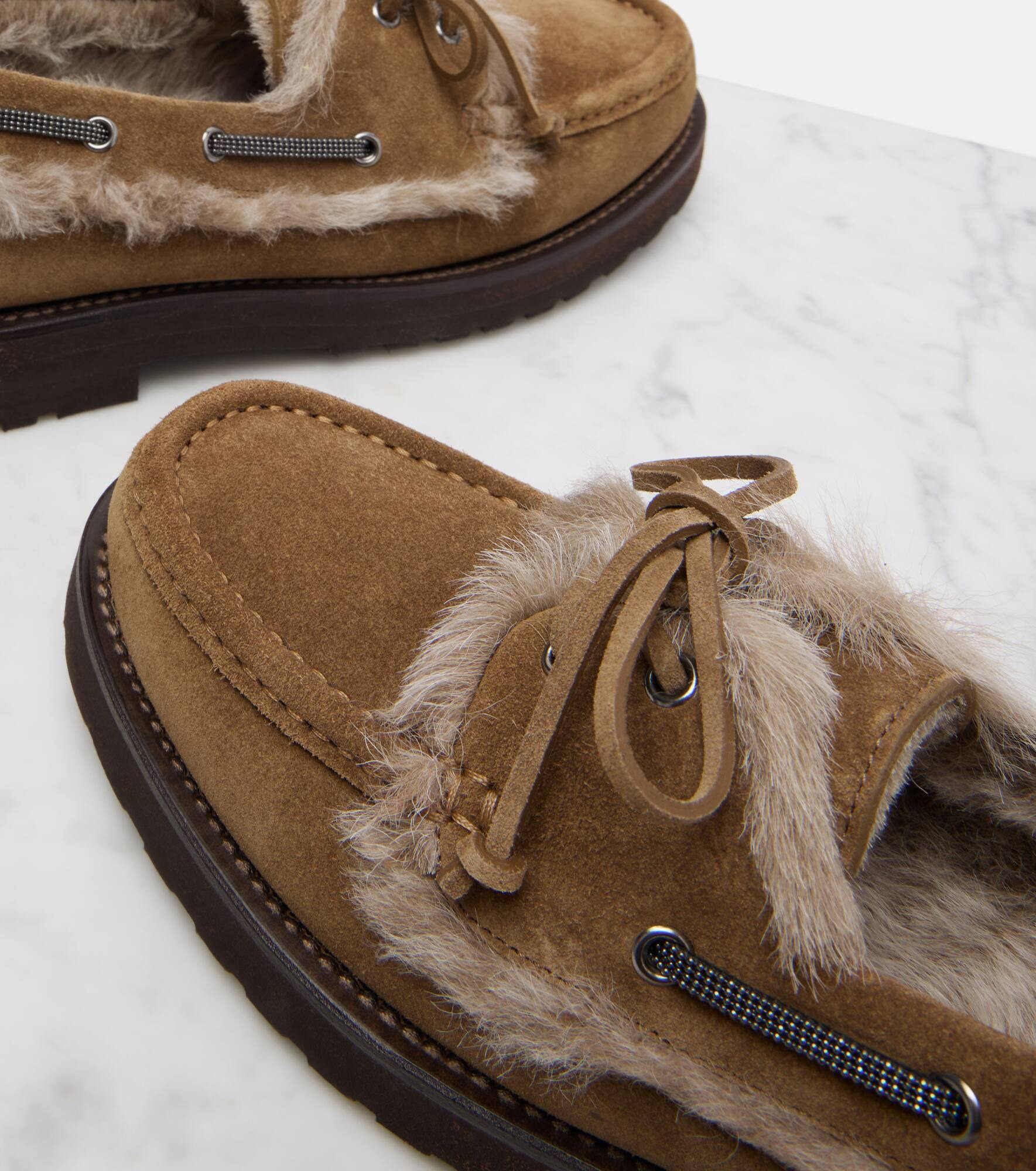 Shearling-lined suede boat shoes - 5