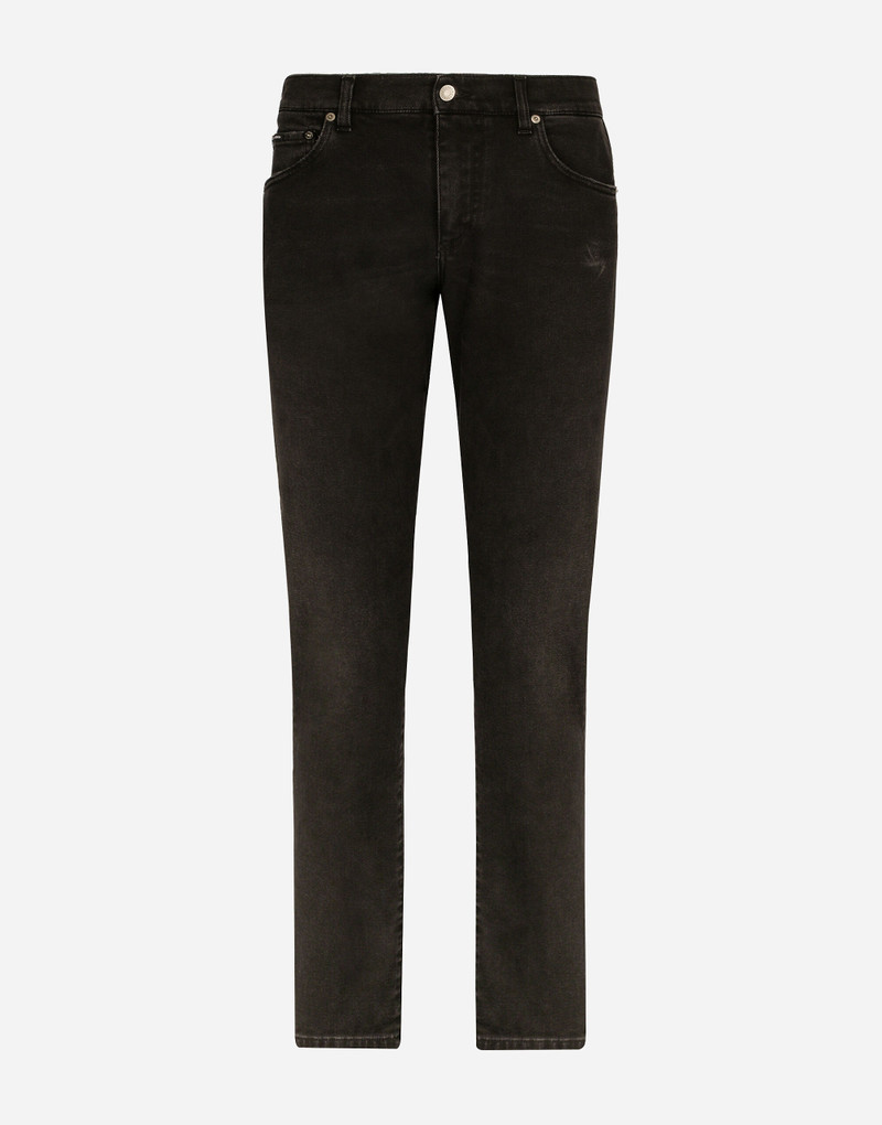 Slim fit stretch denim jeans with subtle abrasions 1