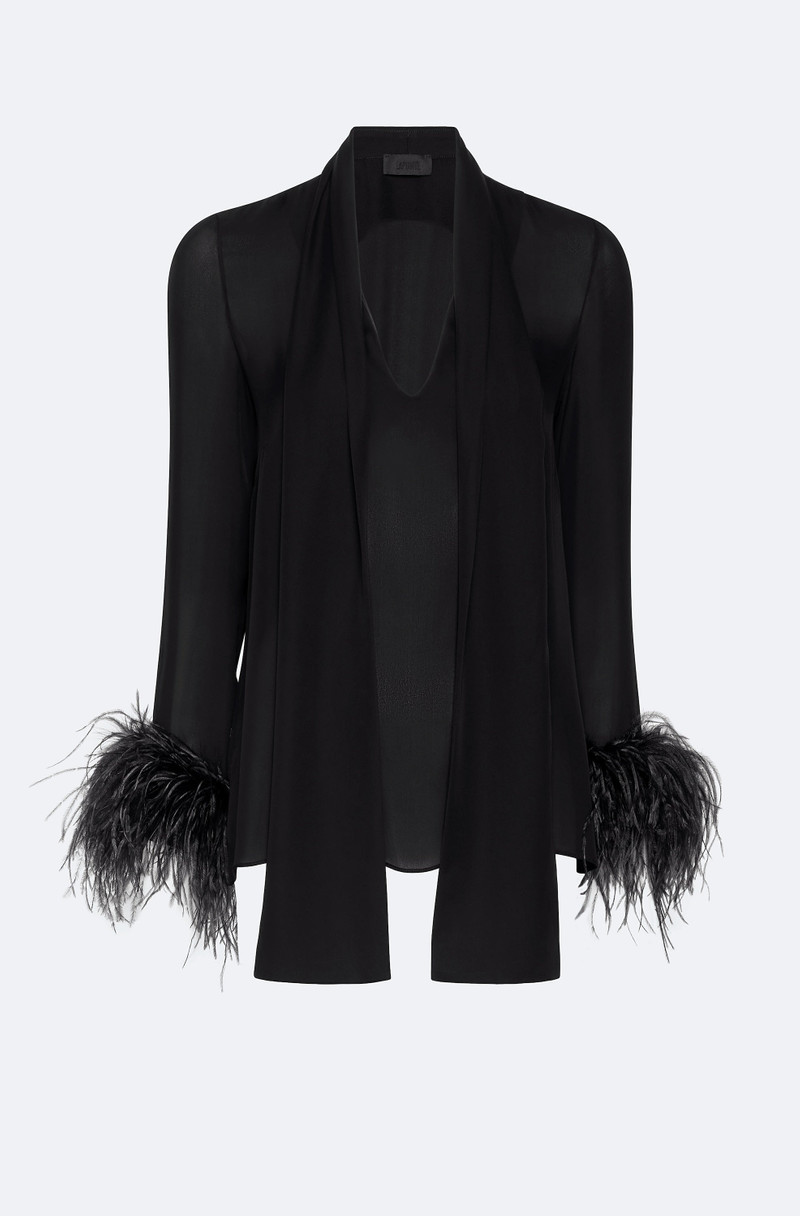 Lightweight Georgette Scarf Top With Feathers 1
