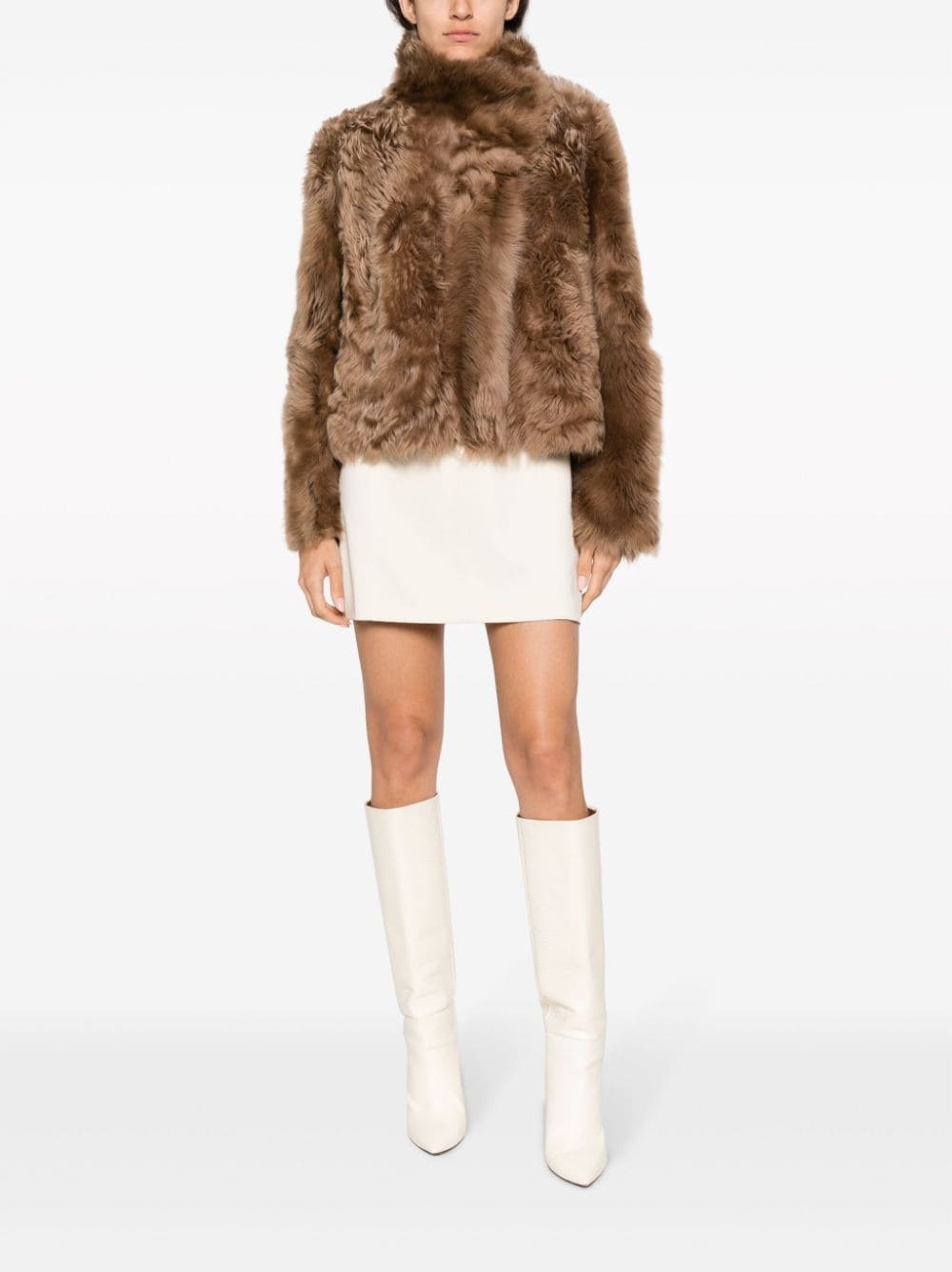 shearling stand up-collar jacket - 2