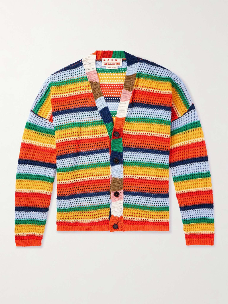 + No Vacancy Inn Striped Crochet-Knit Cotton Cardigan - 1