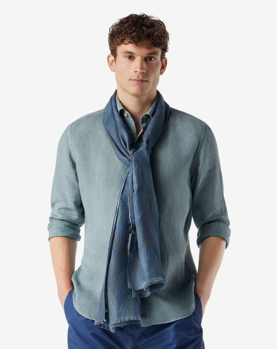 Cotton and linen scarf in shades of blue - 2