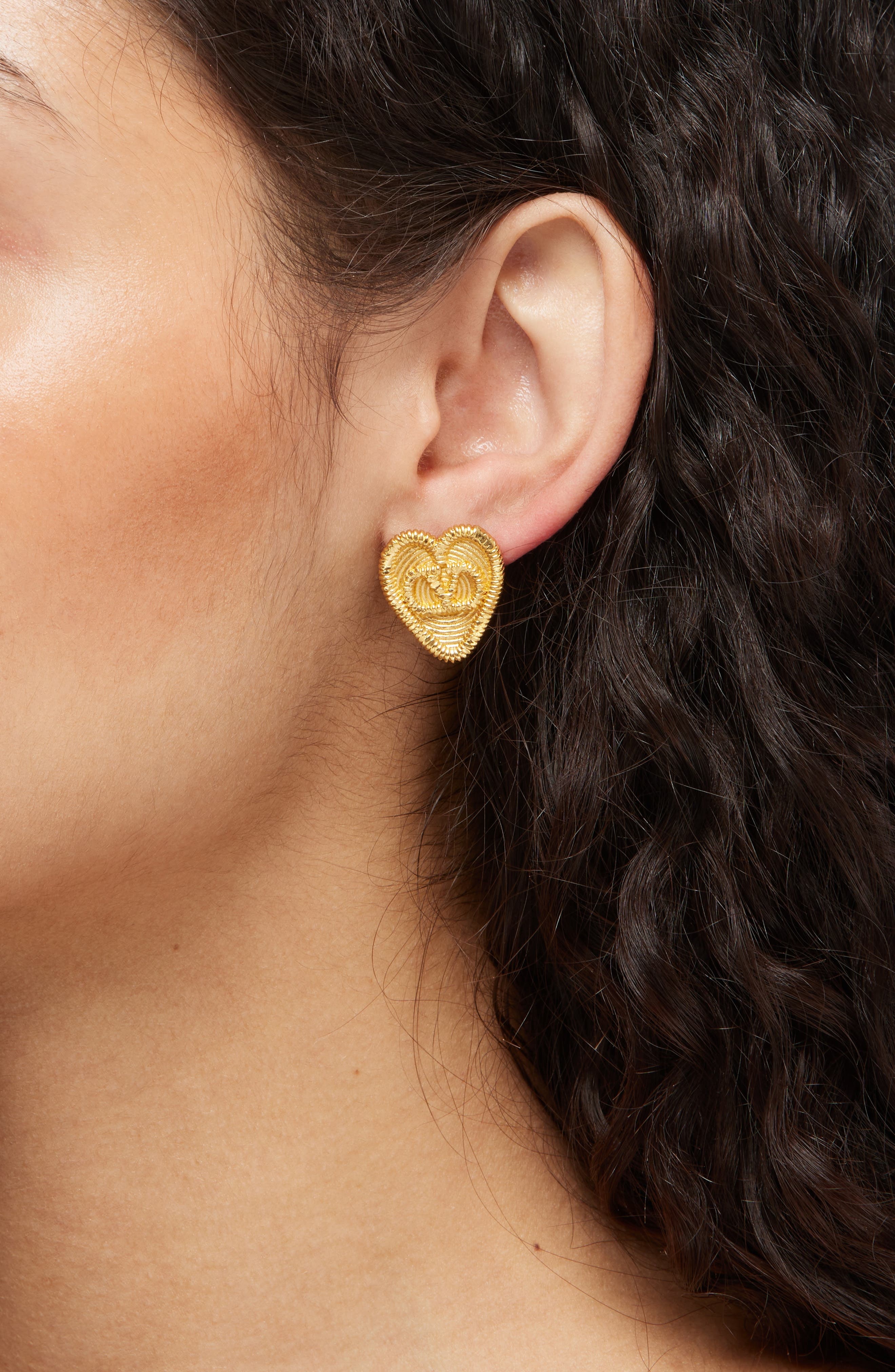 Valentino Garavani Fil Perdu Heart Stud Earrings in Km5 Antique Brass at Nordstrom - 2