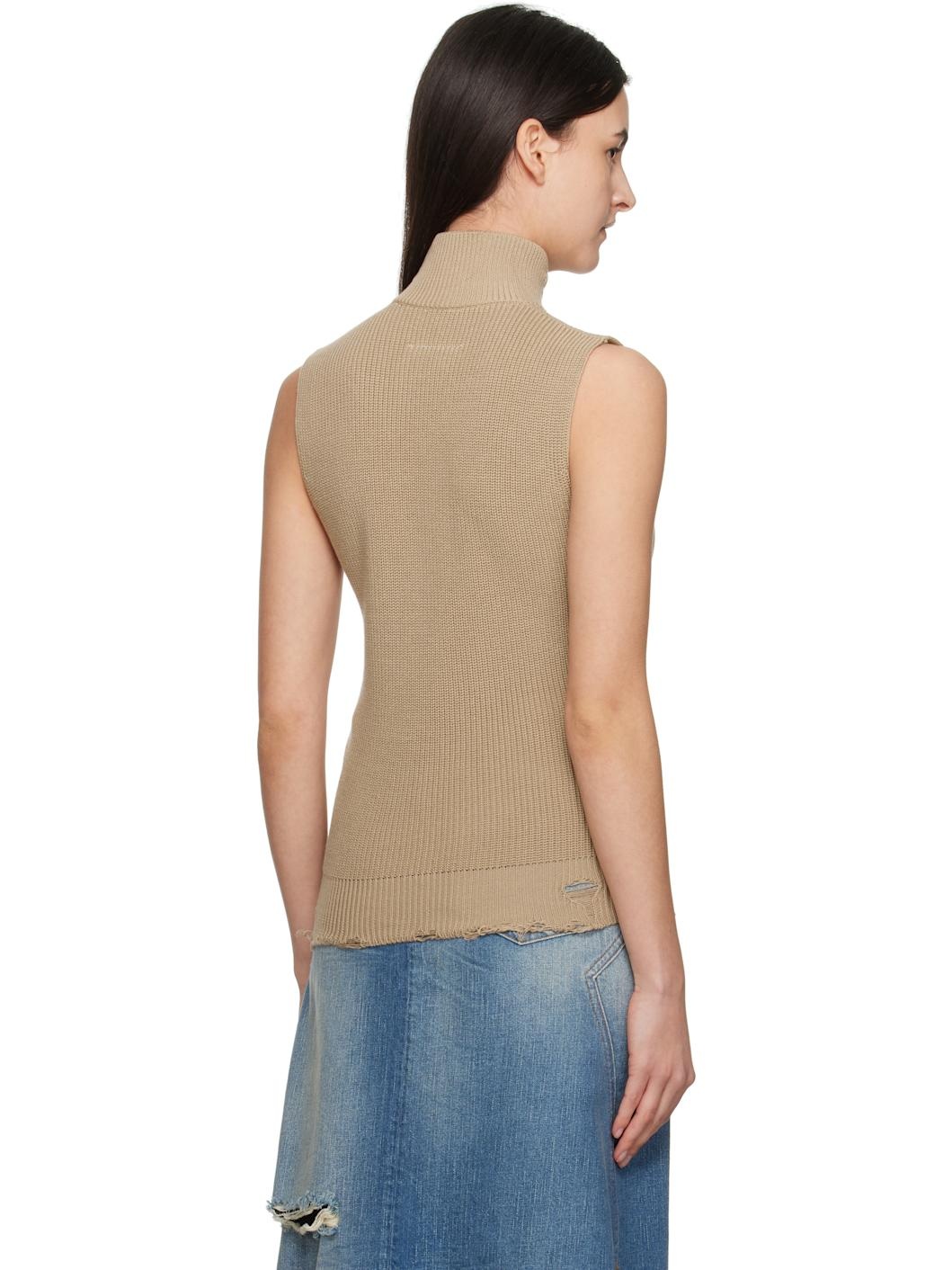Beige Eaten Knit Logo Zip Up Vest - 3