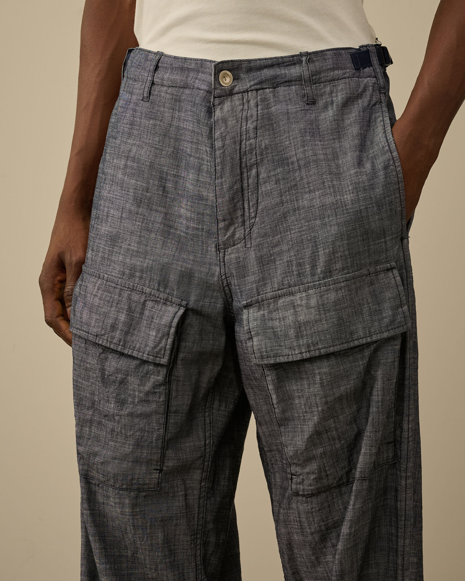 Chambray Loose Cargo Pants - 5