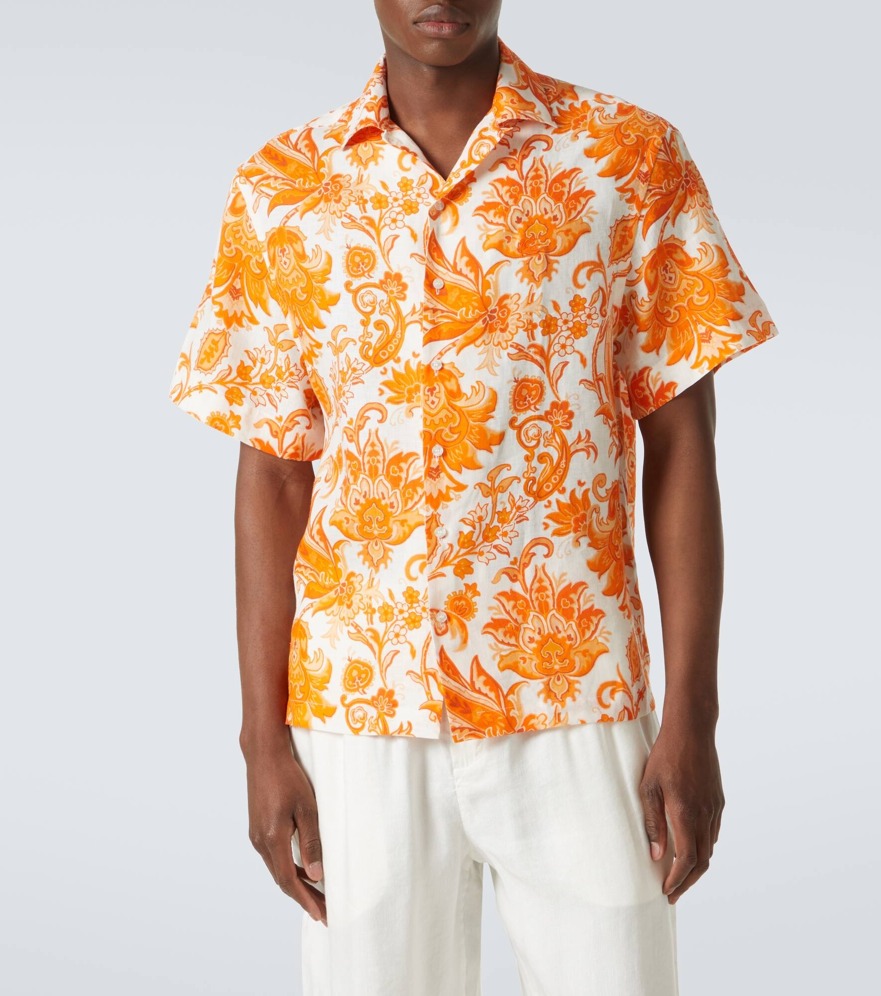 Printed linen bowling shirt - 3
