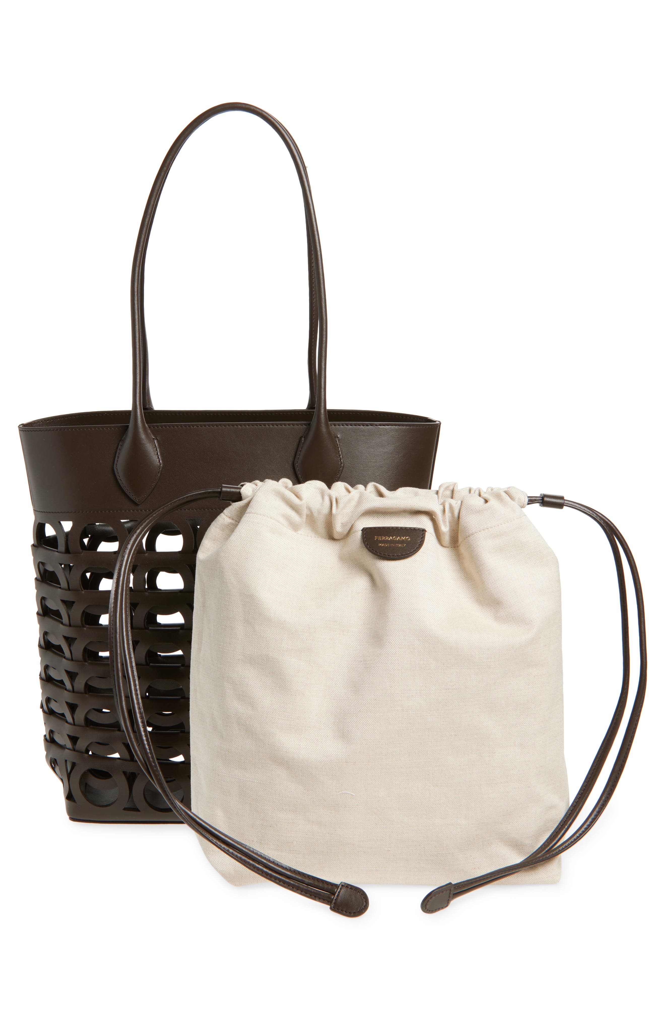 FERRAGAMO Medium Gancini Perforated Leather Tote in Testa Di M Naturale at Nordstrom - 4