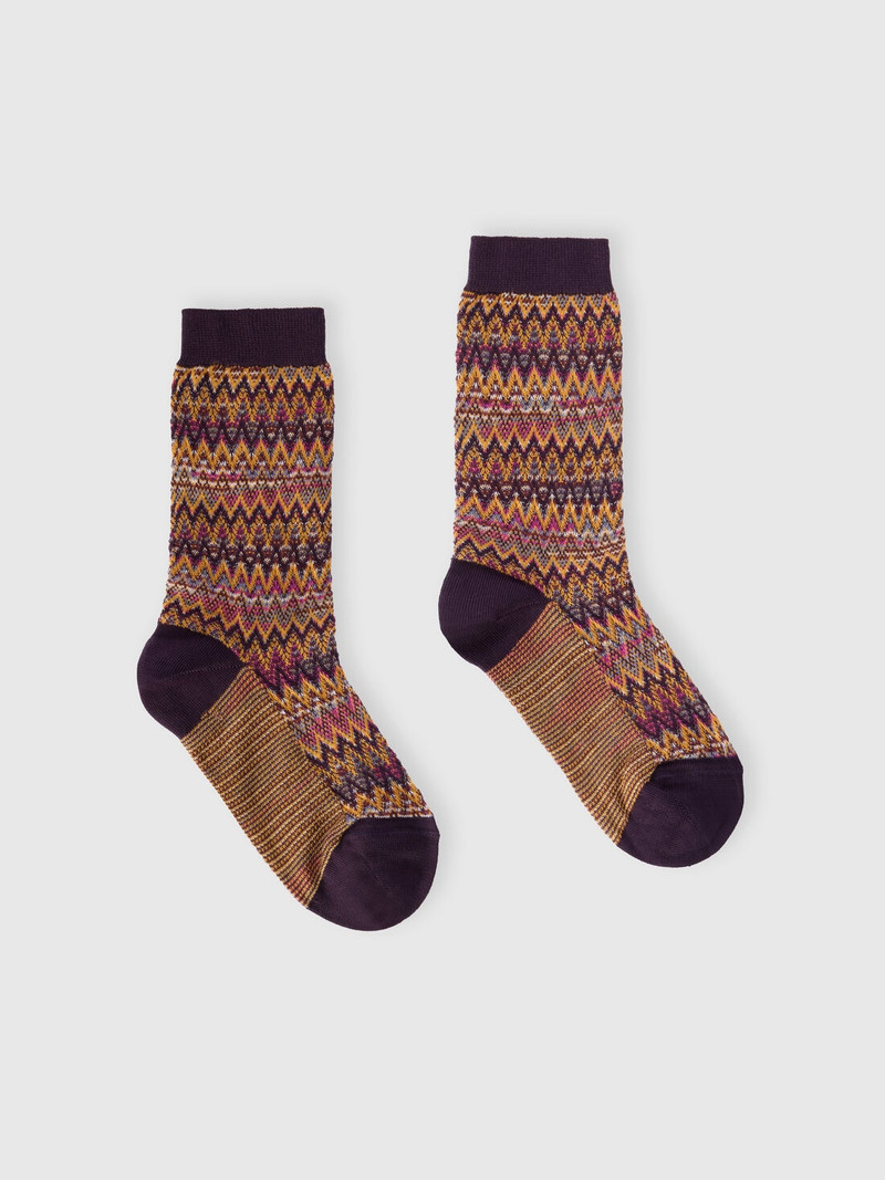 Mid-length cotton-blend zigzag socks with contrasting trims 1