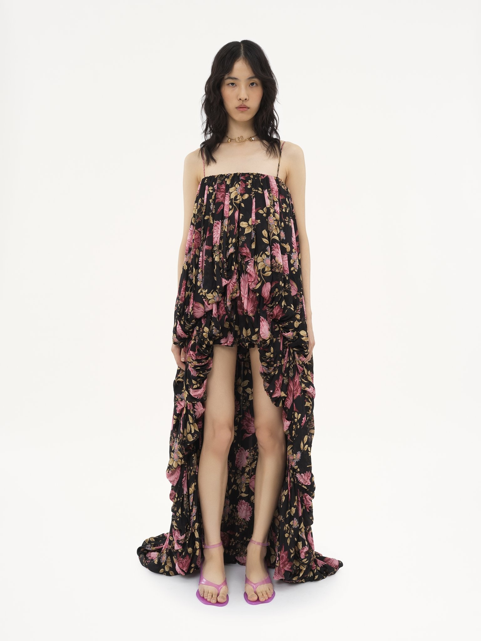 HIGH-LOW SLEEVELESS JUMPSUIT IN SILK CHARMEUSE - 3