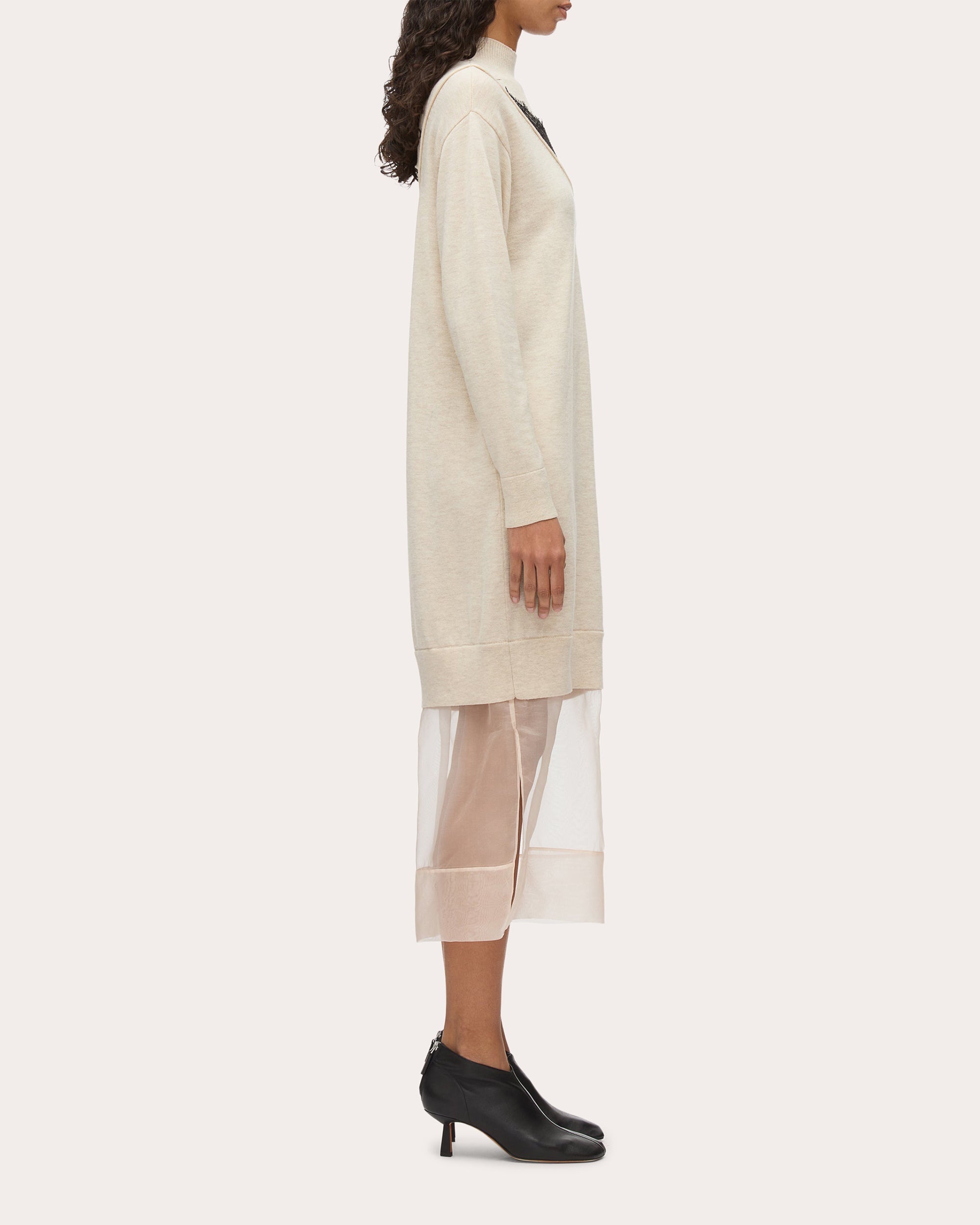 Layered Lace-Inset Chiffon-Trim Wool Midi Dress - 3
