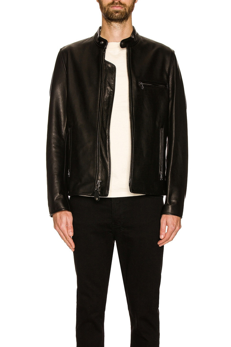 Schott Waxed Natural Pebbled Cowhide Cafe Leather Jacket outlook