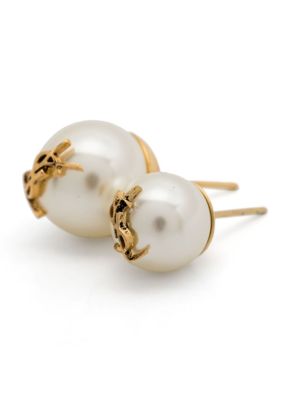 logo-plaque pearl stud earrings - 4