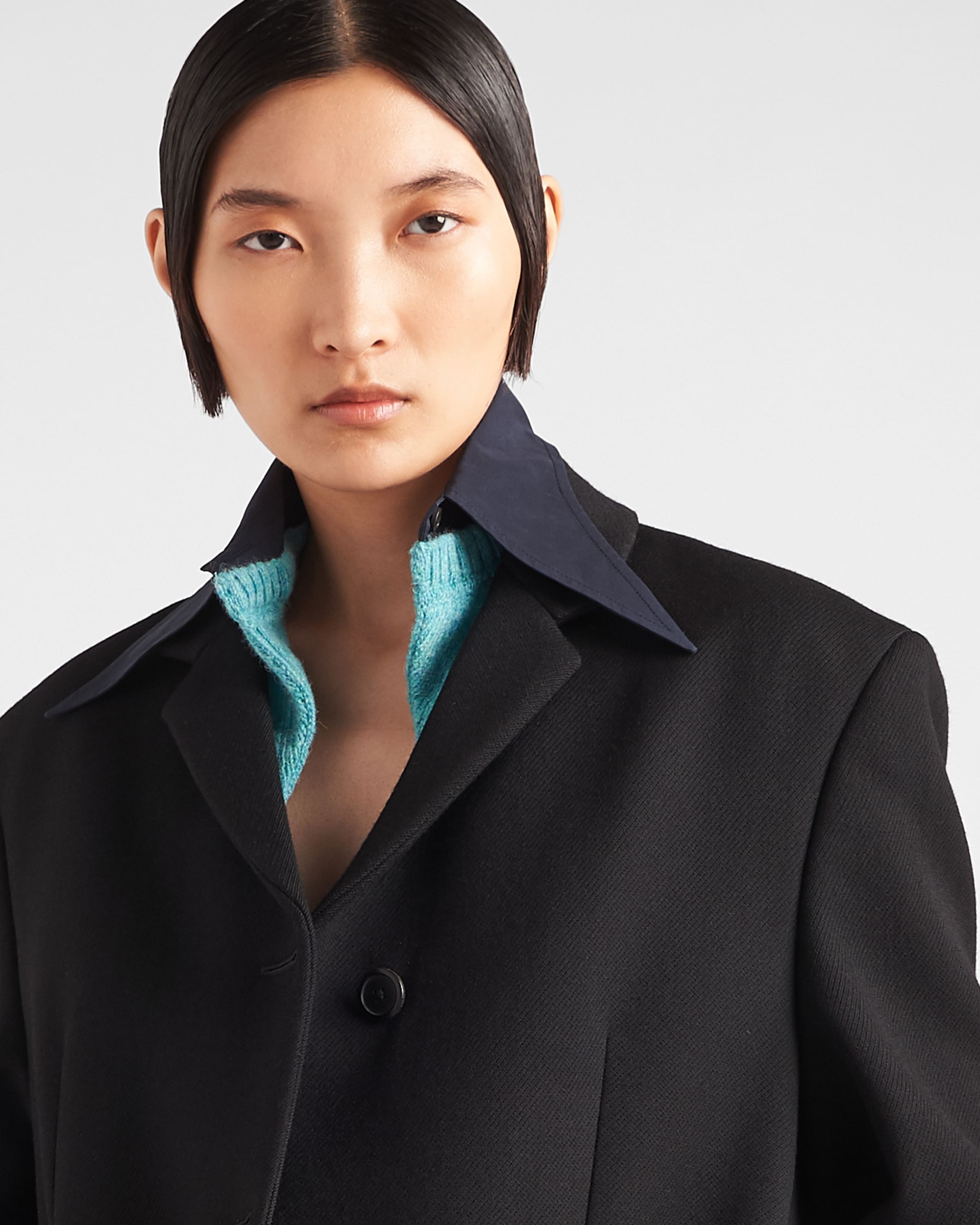 Single-breasted gabardine jacket with collar - 3