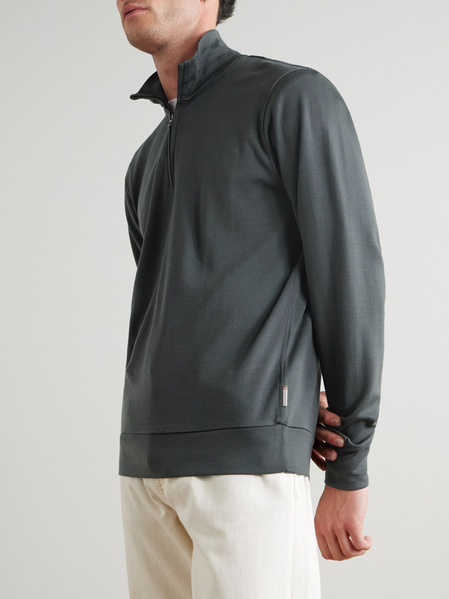 Isar Merino Wool-Jersey Half-Zip Sweatshirt Green - 3