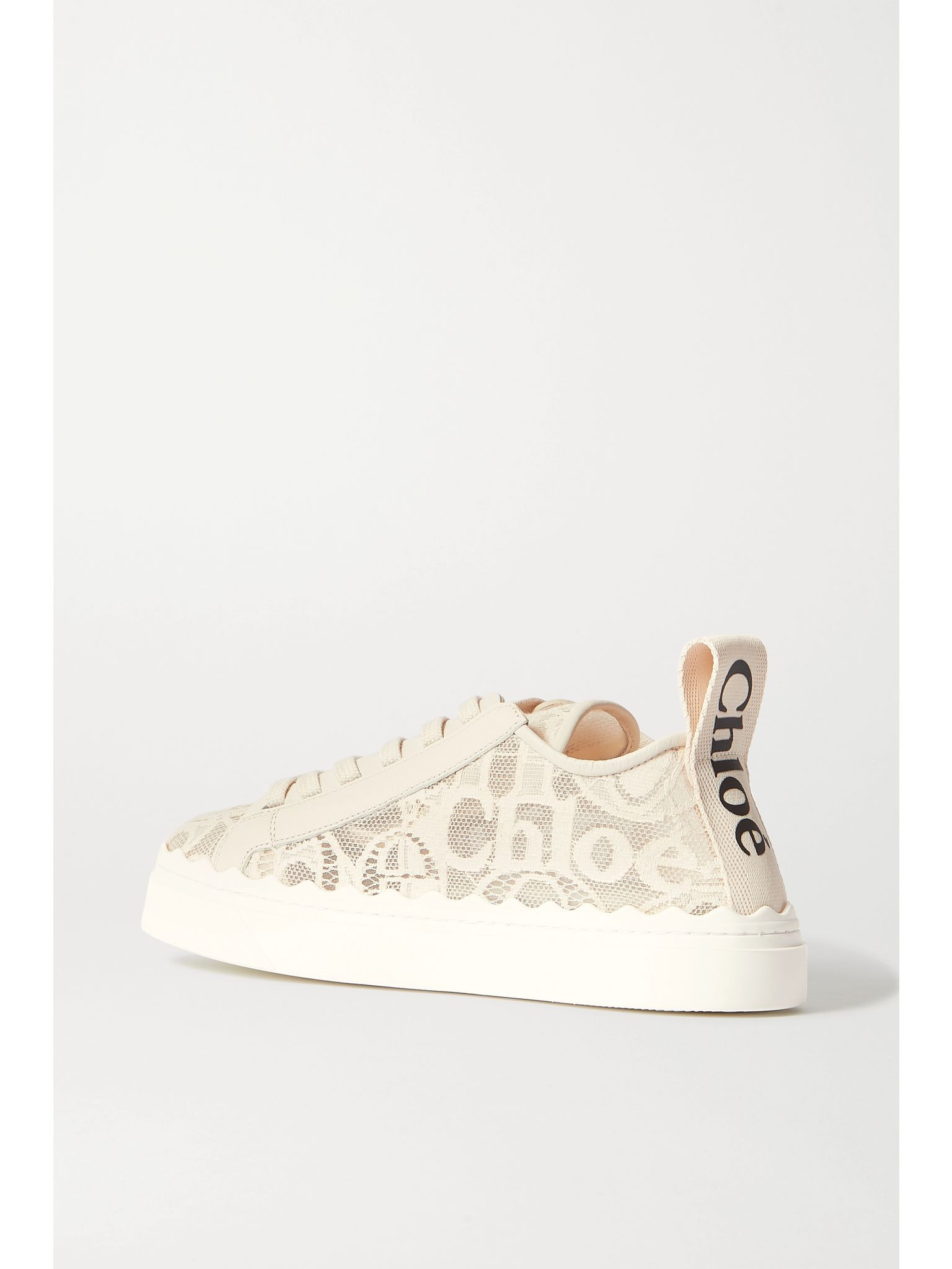 Lauren scalloped lace, leather and canvas sneakers Off-white - 3