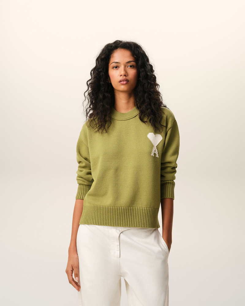 AMI Paris GREEN WOOL AND COTTON CREWNECK AMI DE COEUR SWEATER outlook