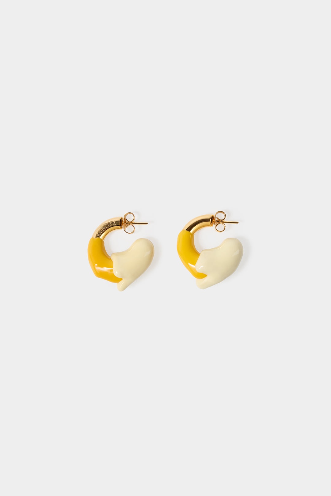 MINI RUBBERIZED EARRINGS GOLD / yellow & cream - 1