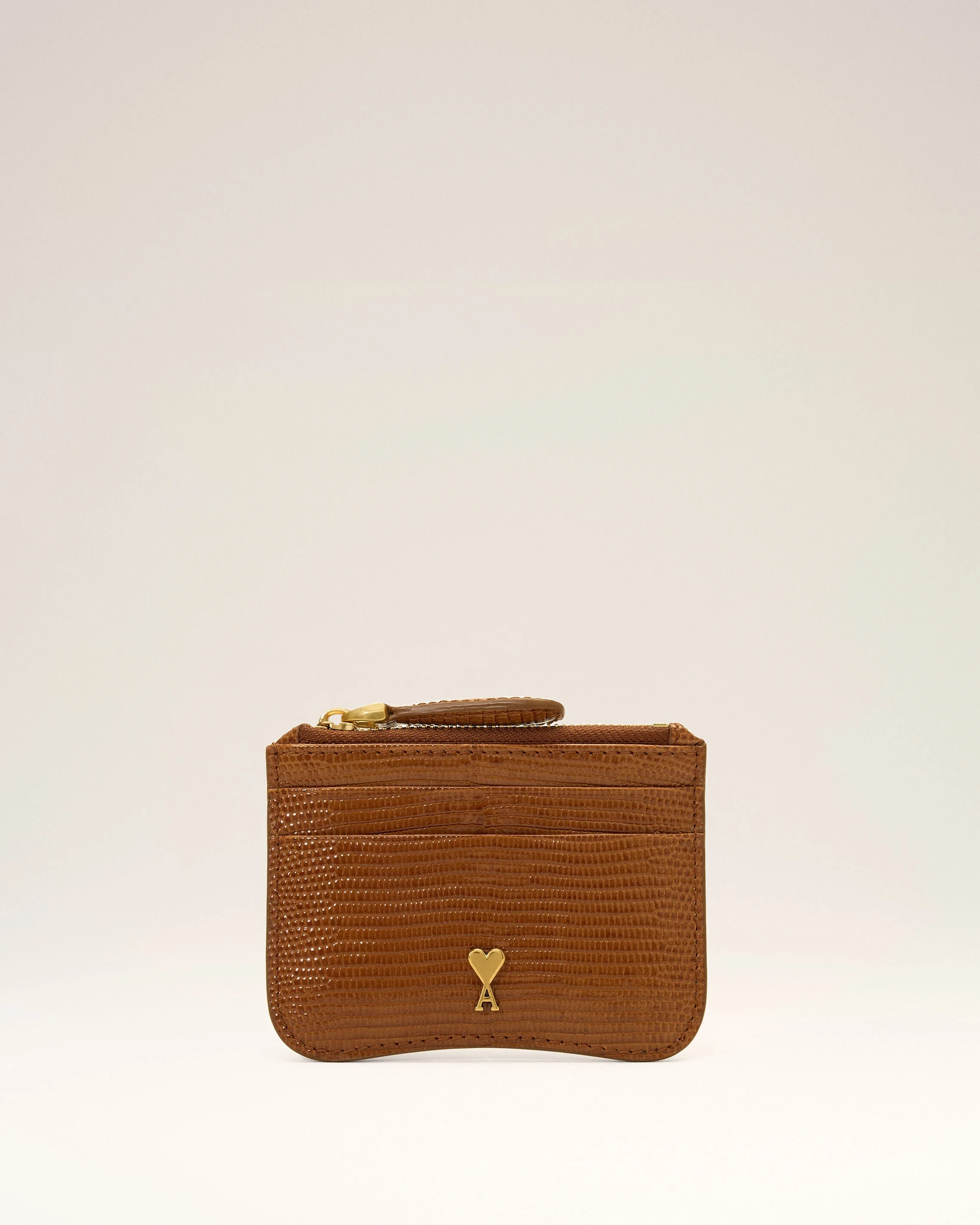 BROWN LIZARD EMBOSSED PARIS PARIS ZIPPED LEATHER CARD HOLDER - 1