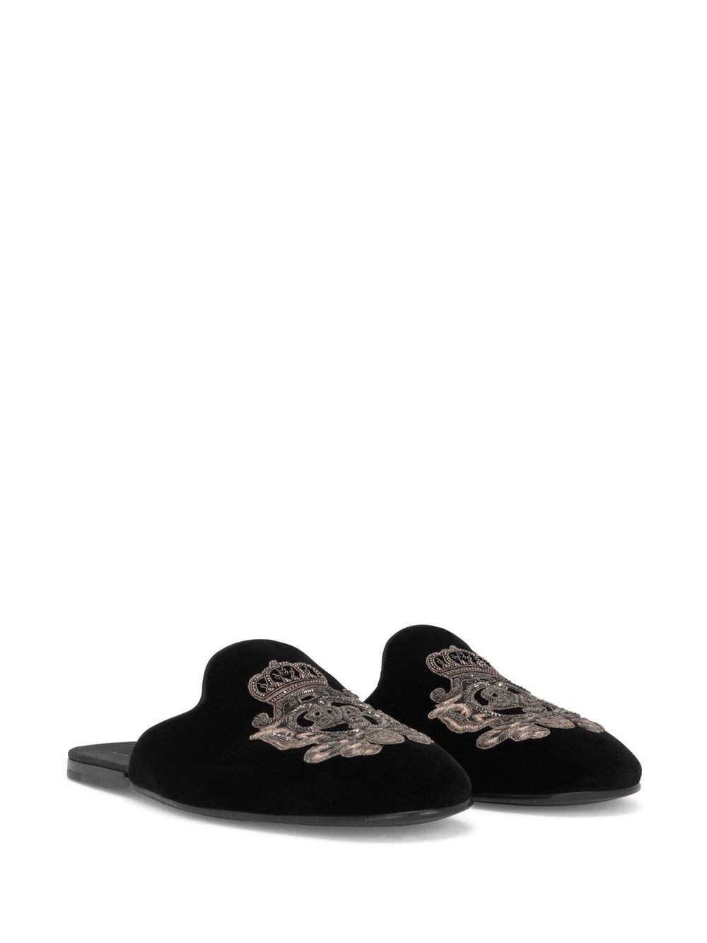 velvet-finish embroidered slippers - 2