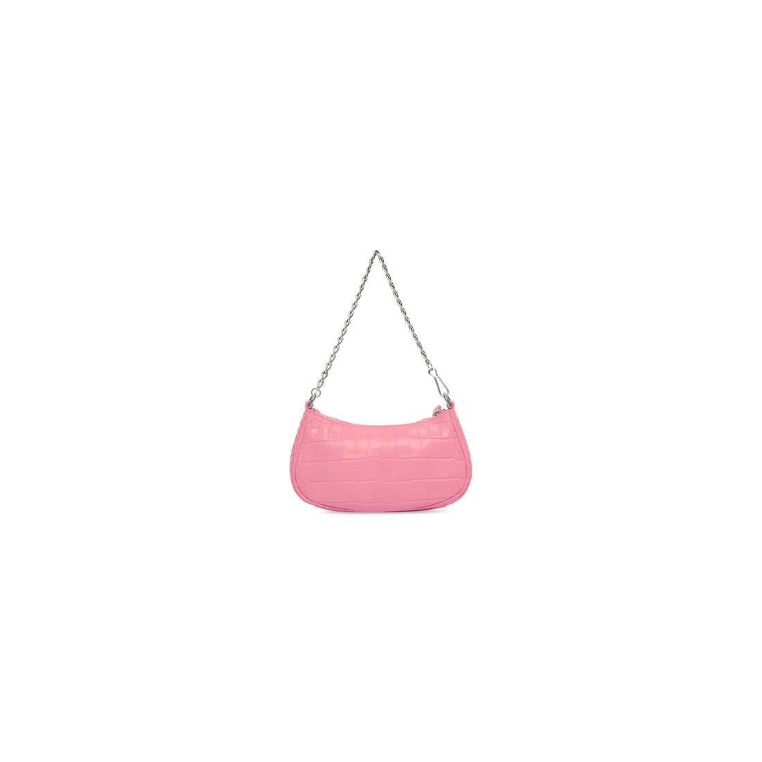 Women's Le Cagole Mini Purse With Chain Crocodile Embossed in Pink - 4