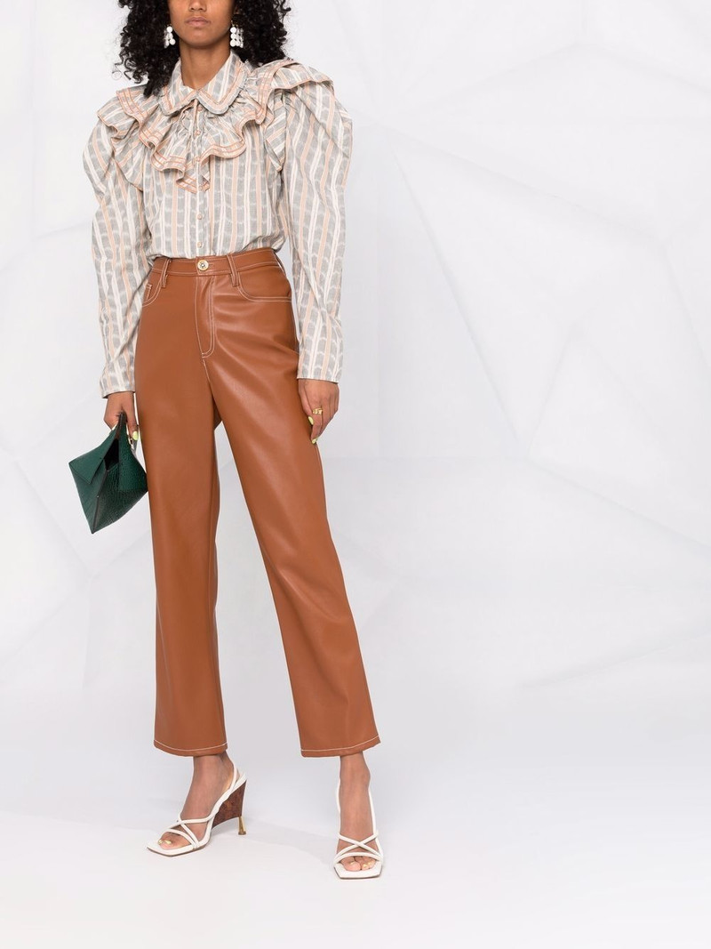 ULLA JOHNSON ruffled-neck check pattern blouse outlook