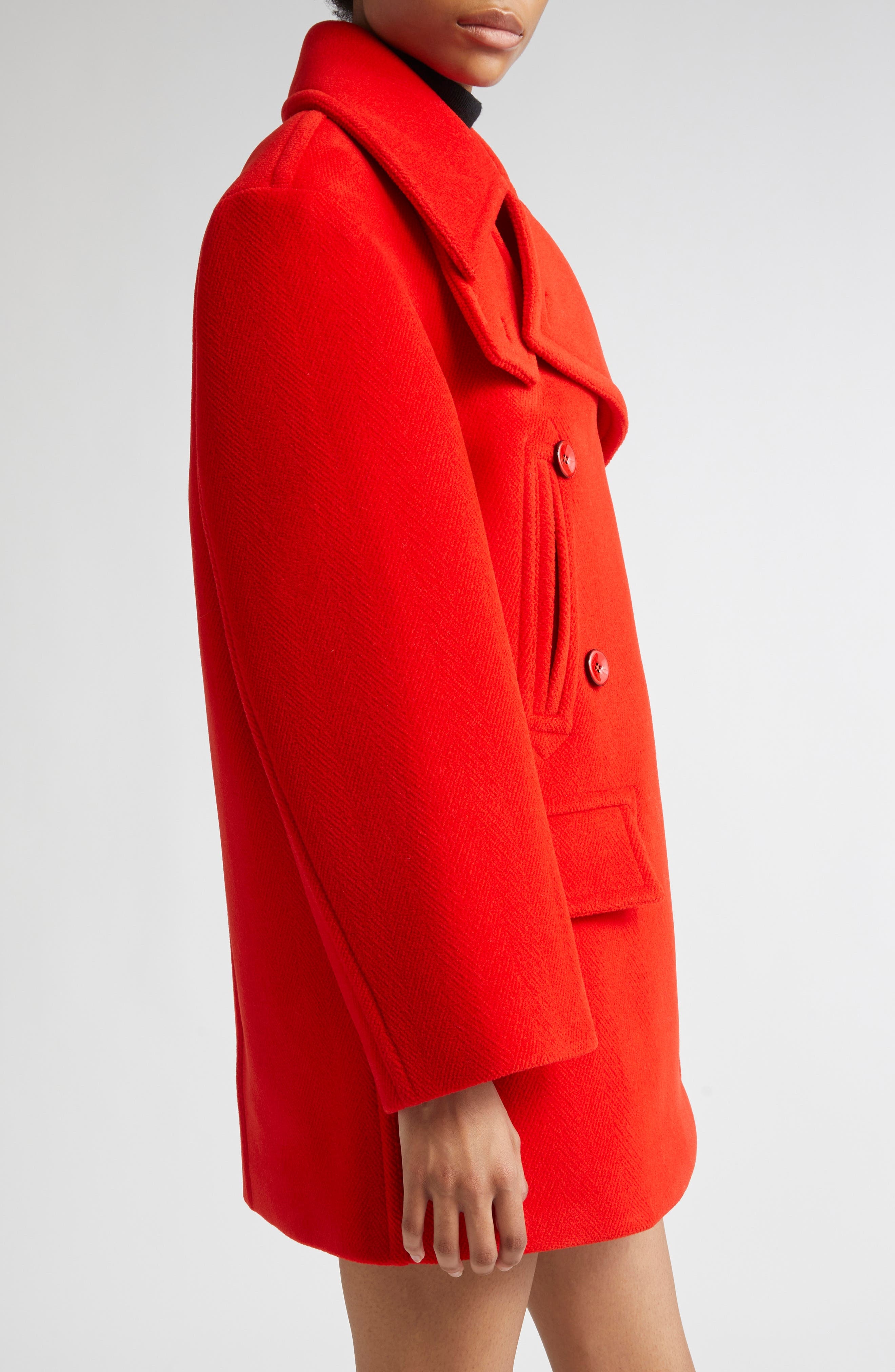 Jil Sander Double Breasted Elongated Wool Peacoat in Strawberry at Nordstrom - 4
