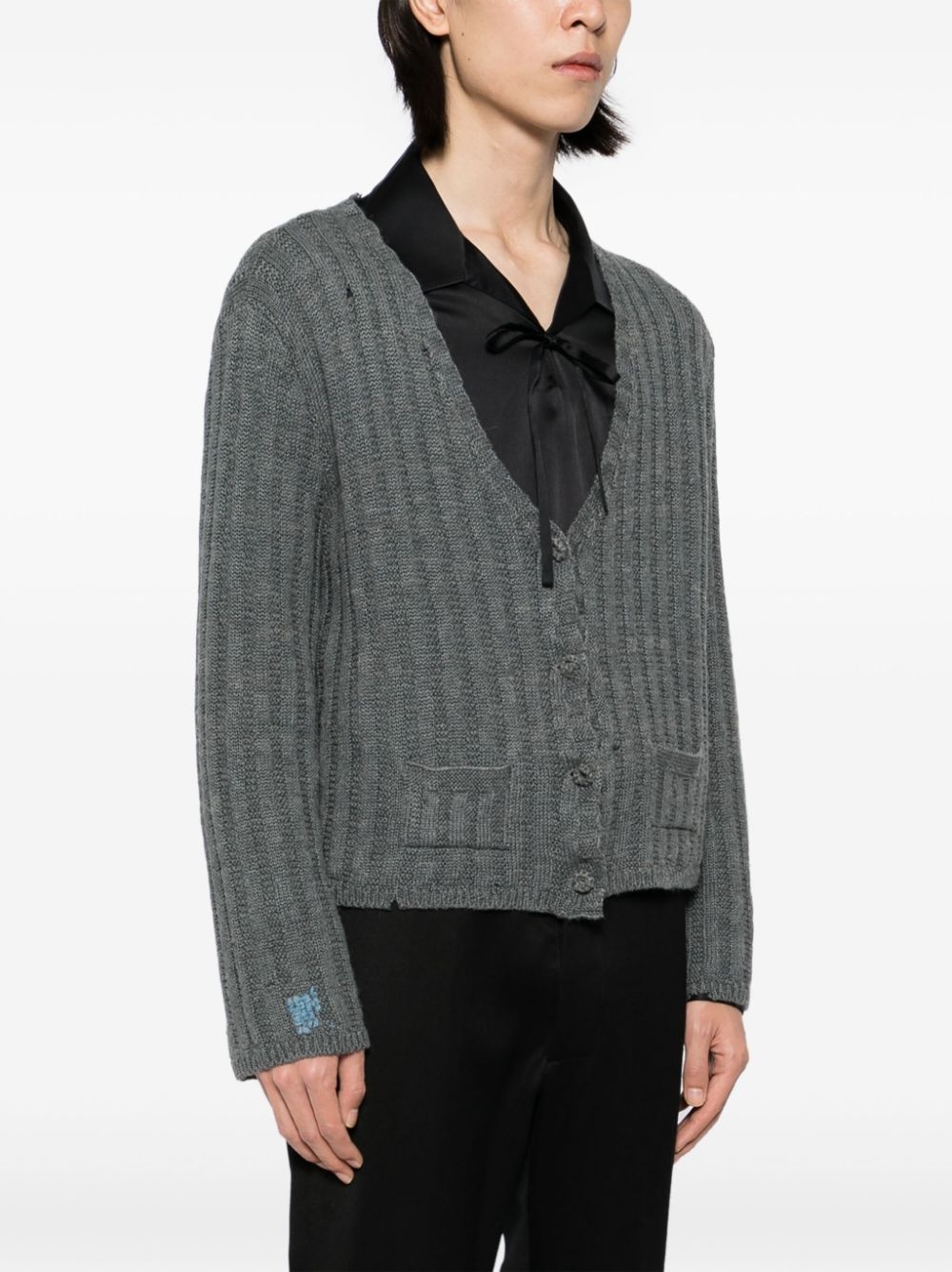 distressed plunging cardigan - 3